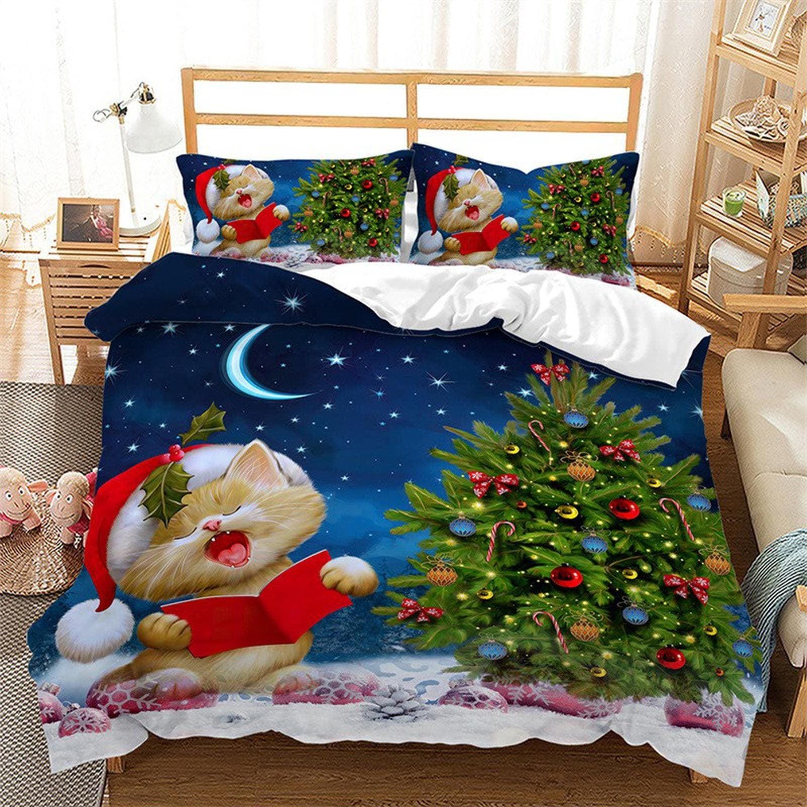 Cute Cat Christmas bedding & pillowcase holiday gift duvet cover king queen full twin toddler bedding baby Christmas farmh…