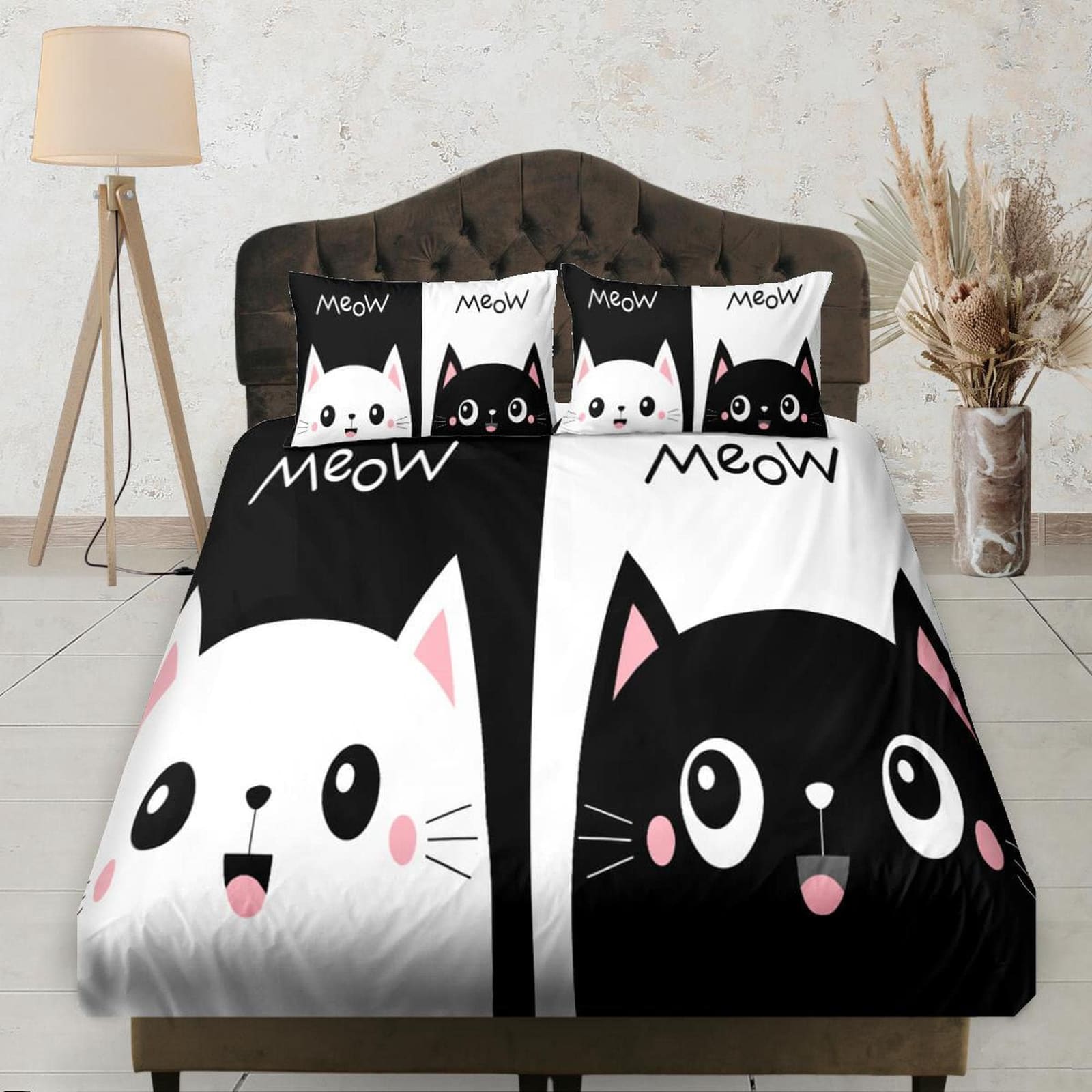 Cute Cats Black & White Fitted Sheet Deep Pocket, Aesthetic Bedding Set Full, Elastic Bedsheet, Dorm Bedding, Crib Sheet,…