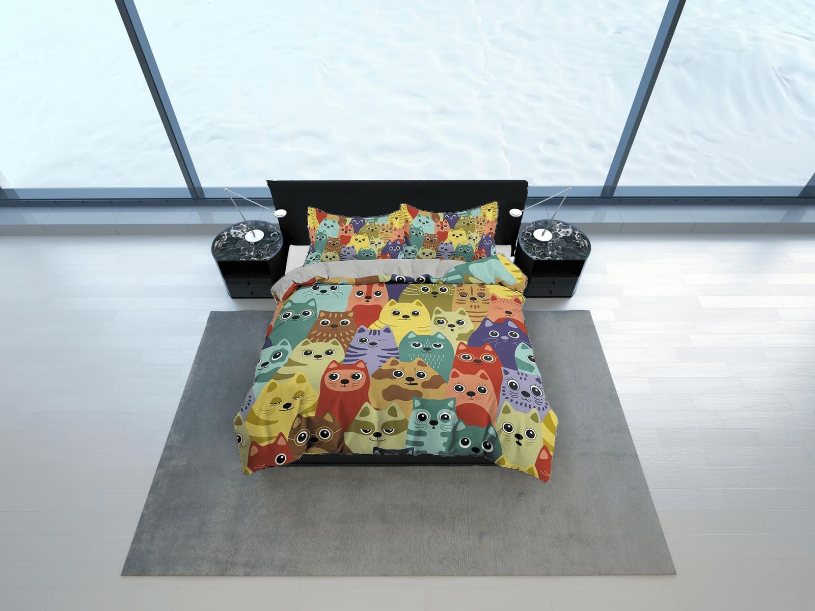 Cute colorful cats toddler bedding, unique duvet cover for nursery kids, crib bedding pillowcase, baby zipper bedding, kin…
