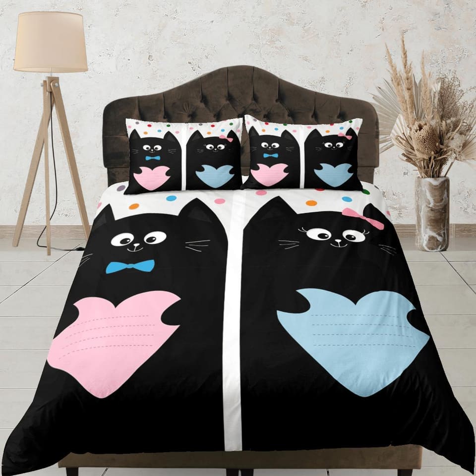 Cute couple cat bedding, toddler bedding, kids duvet cover set, gift for cat lovers, baby bedding, baby shower gift, beddi…