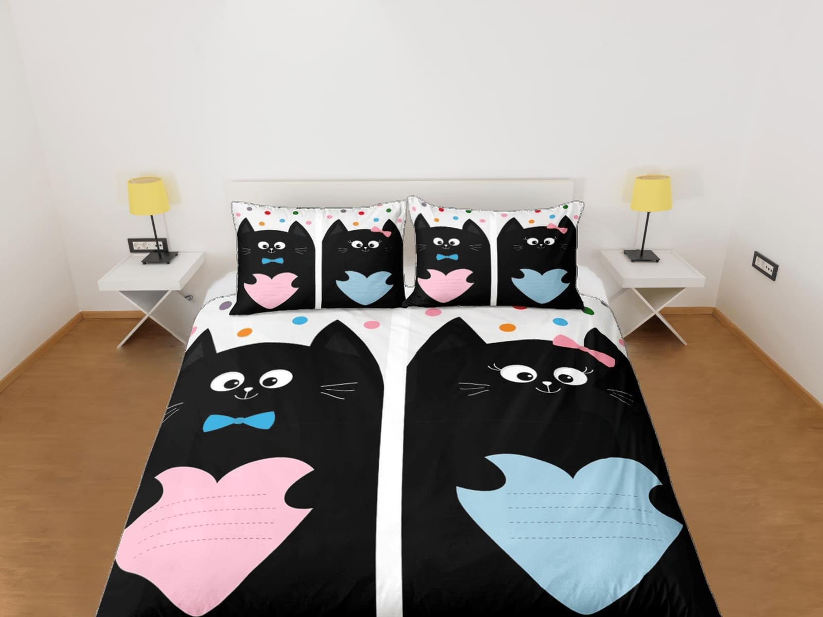Cute couple cat bedding, toddler bedding, kids duvet cover set, gift for cat lovers, baby bedding, baby shower gift, beddi…