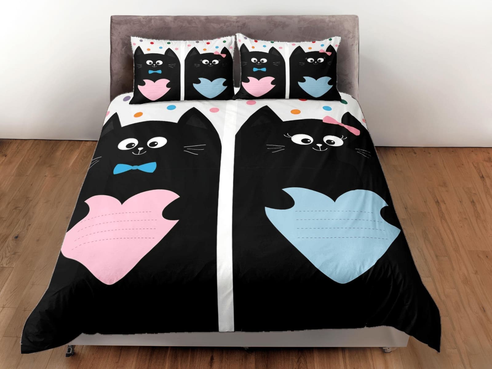 Cute couple cat bedding, toddler bedding, kids duvet cover set, gift for cat lovers, baby bedding, baby shower gift, beddi…
