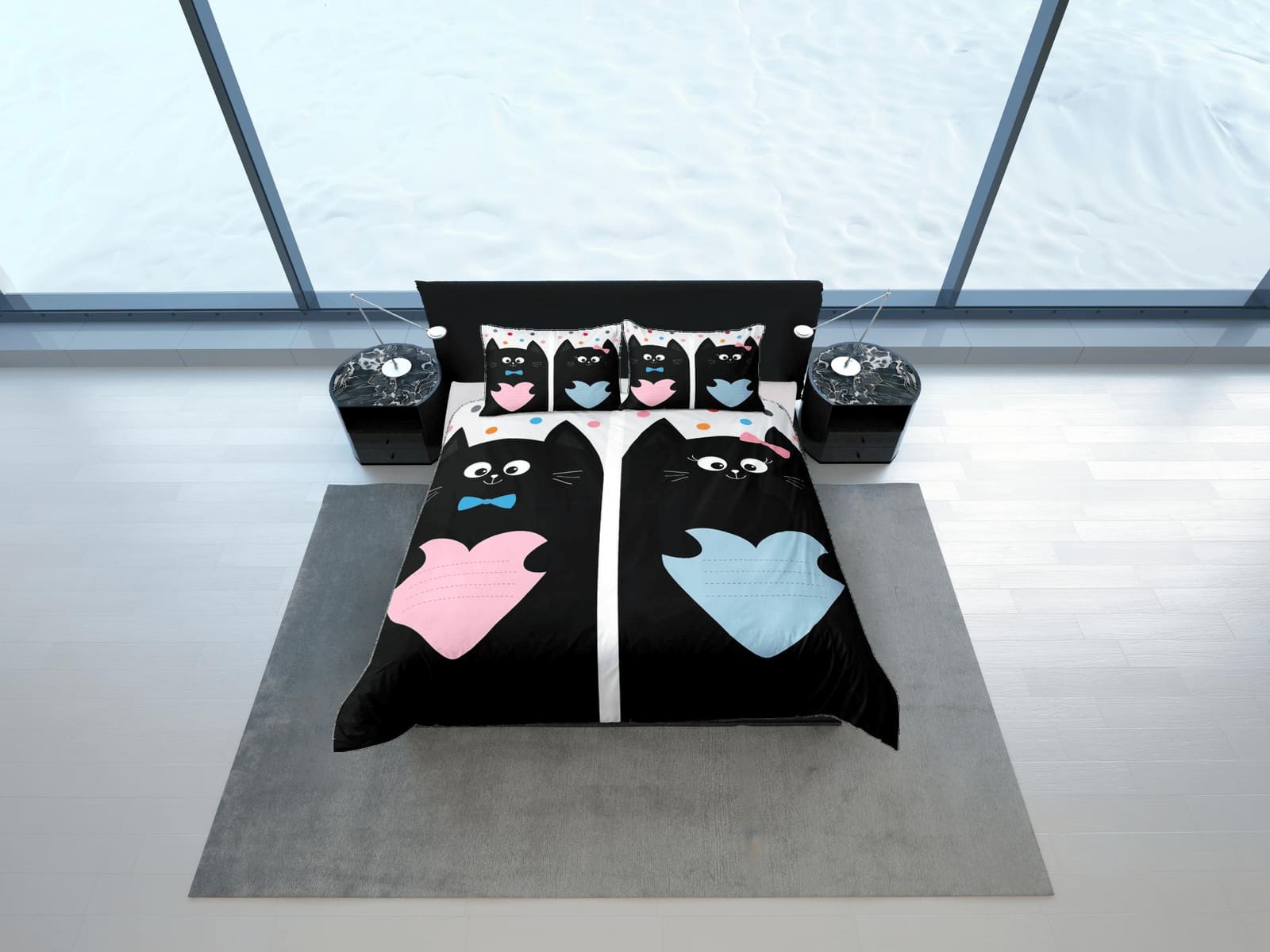 Cute couple cat bedding, toddler bedding, kids duvet cover set, gift for cat lovers, baby bedding, baby shower gift, beddi…