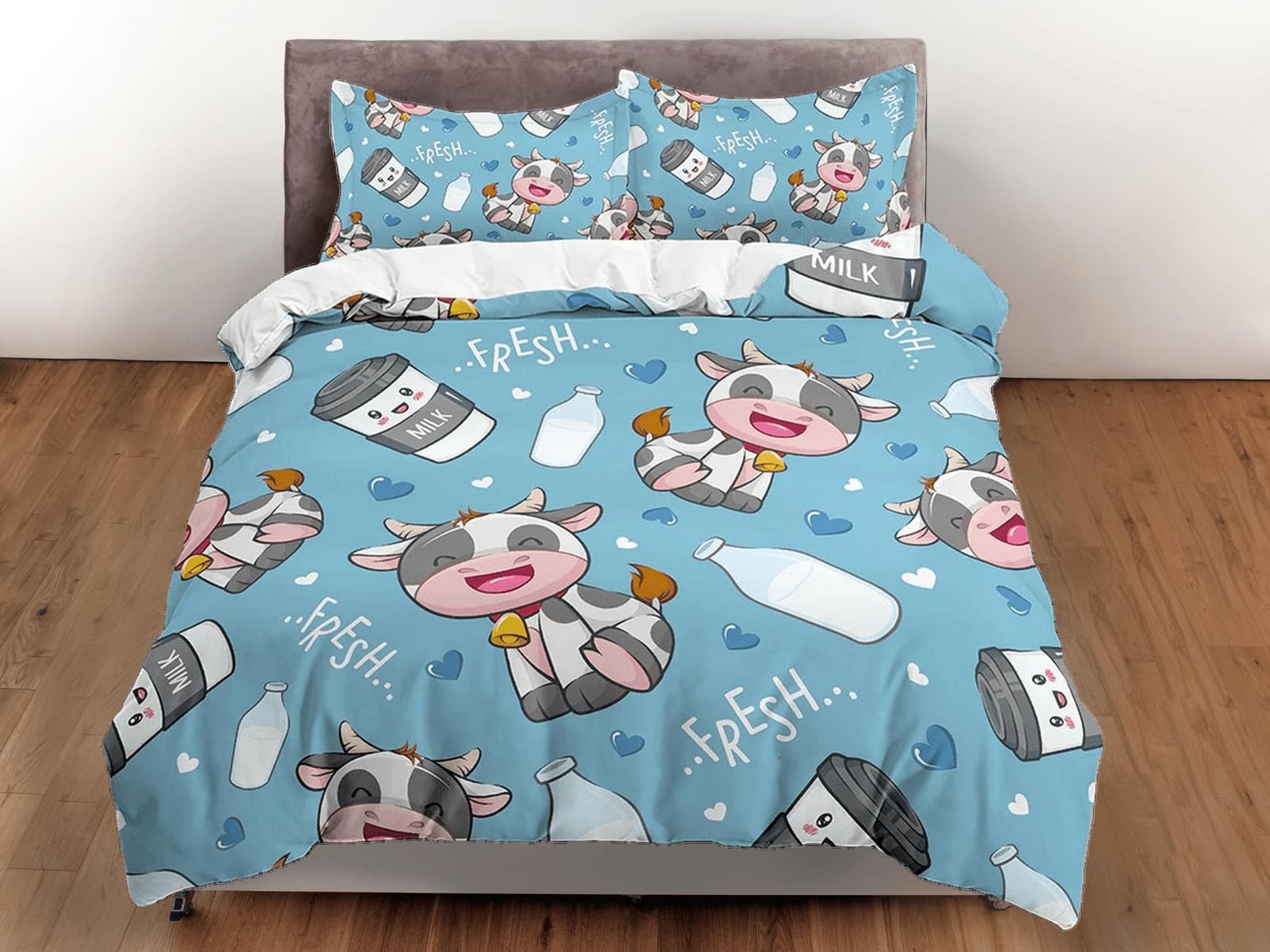 Cute Cow Blue Bedding, Duvet Cover Set & Pillowcase, Zipper Bedding, Dorm Bedding, Teens Adult Duvet King Queen Full Twin…