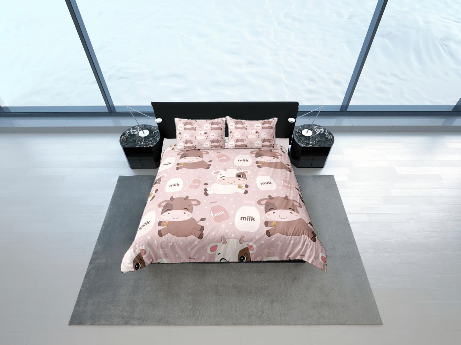 Cute Cow Pink Duvet Cover Set Colorful Bedspread, Kids Full Bedding Set with Pillowcase, King Duvet Cover Queen Comforter…