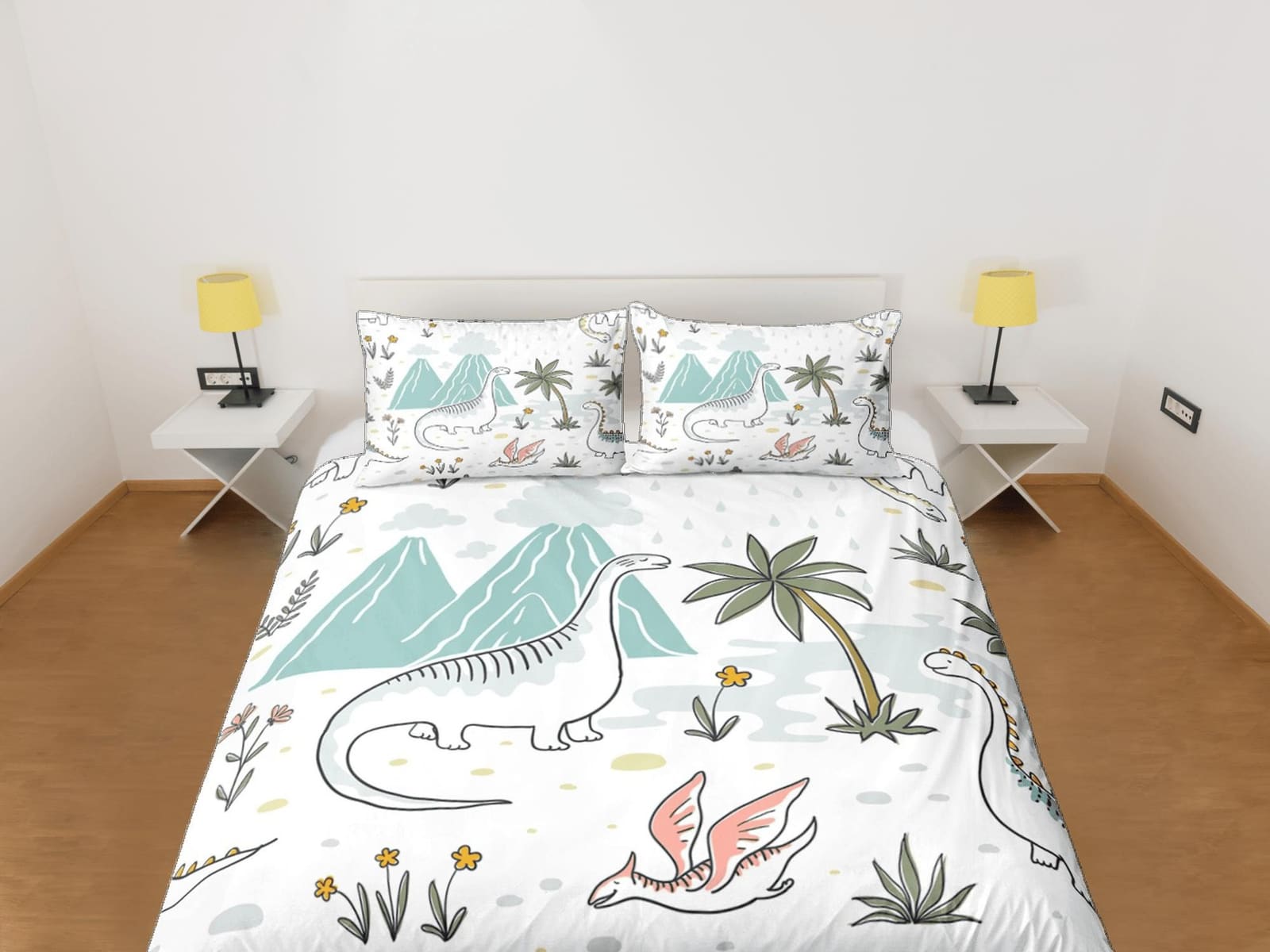 Cute dinosaur bedding, kids bedding full, crib duvet cover set, dinosaur nursery bed decor, colorful bedding, baby dinosau…