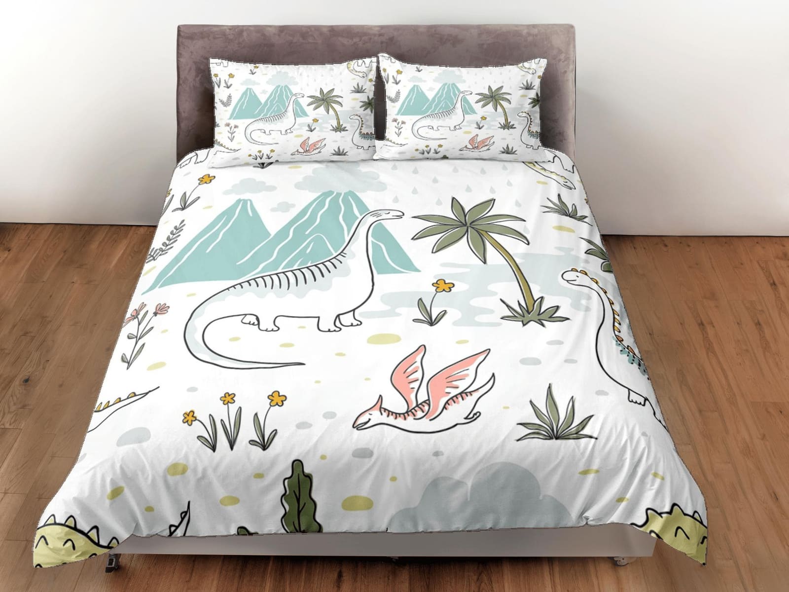 Cute dinosaur bedding, kids bedding full, crib duvet cover set, dinosaur nursery bed decor, colorful bedding, baby dinosau…