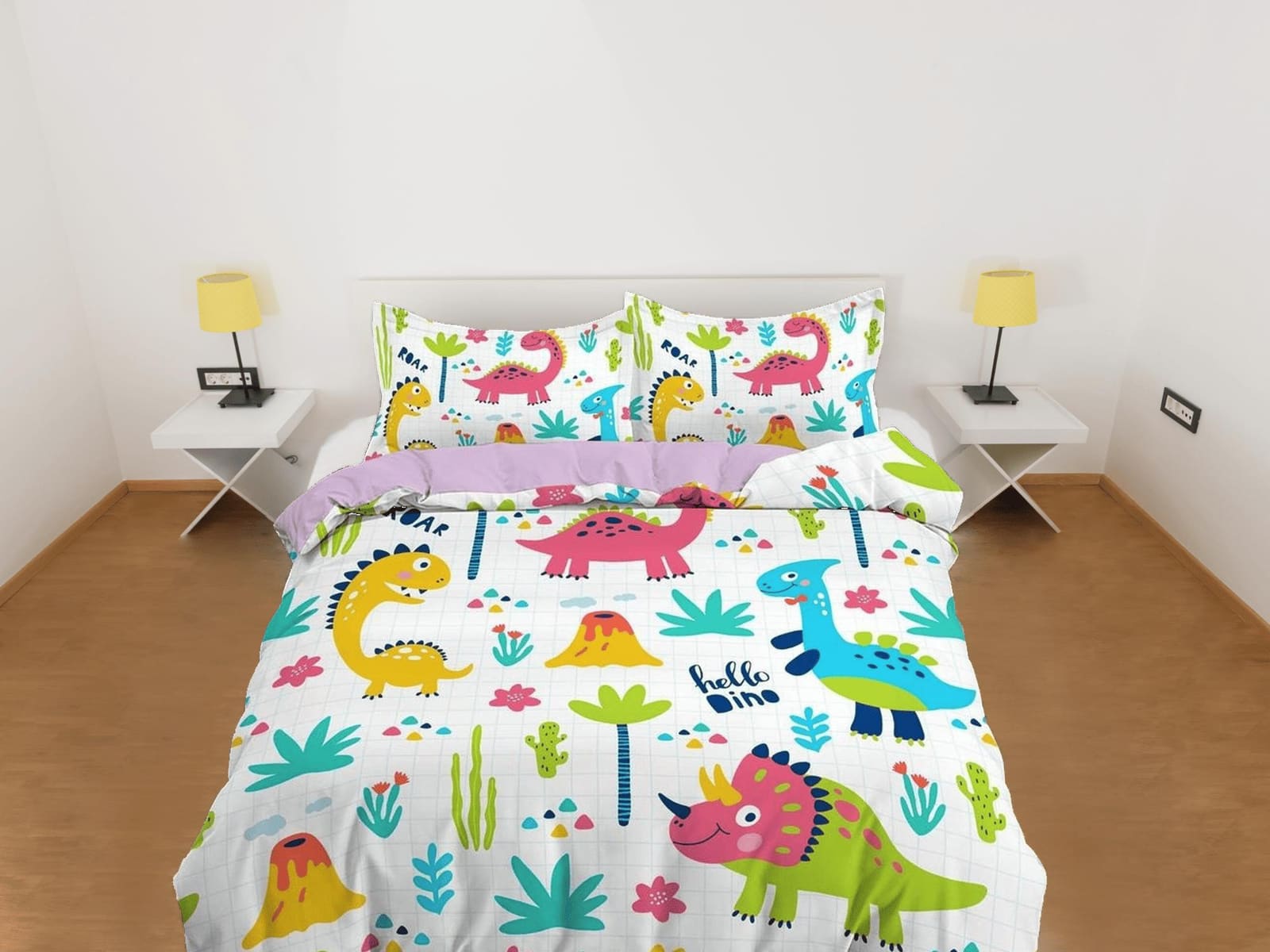 Cute dinosaur bedding, kids bedding full, unique duvet cover set, dinosaur nursery bed decor, colorful bedding, baby dinos…
