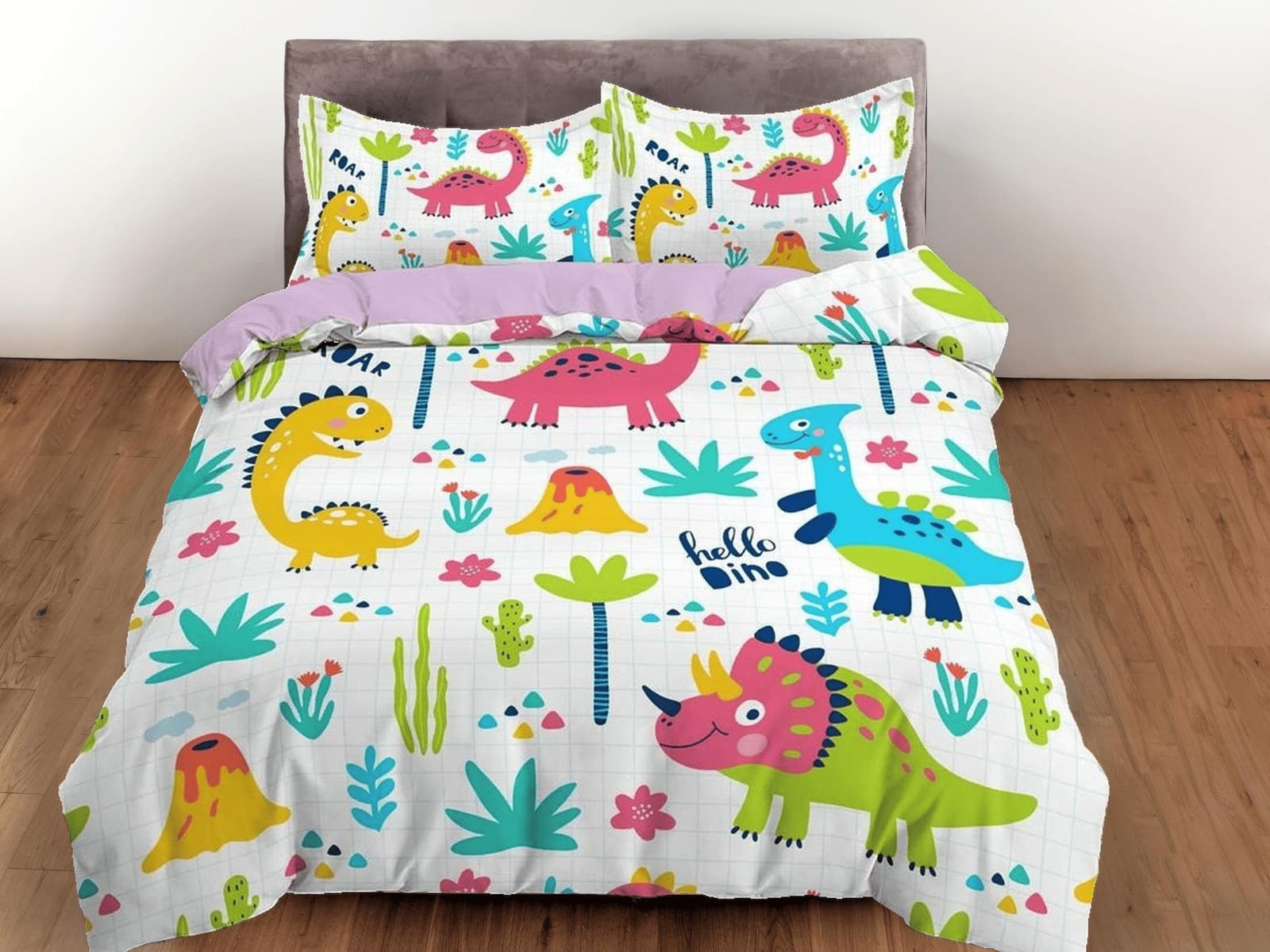 Cute dinosaur bedding, kids bedding full, unique duvet cover set, dinosaur nursery bed decor, colorful bedding, baby dinos…