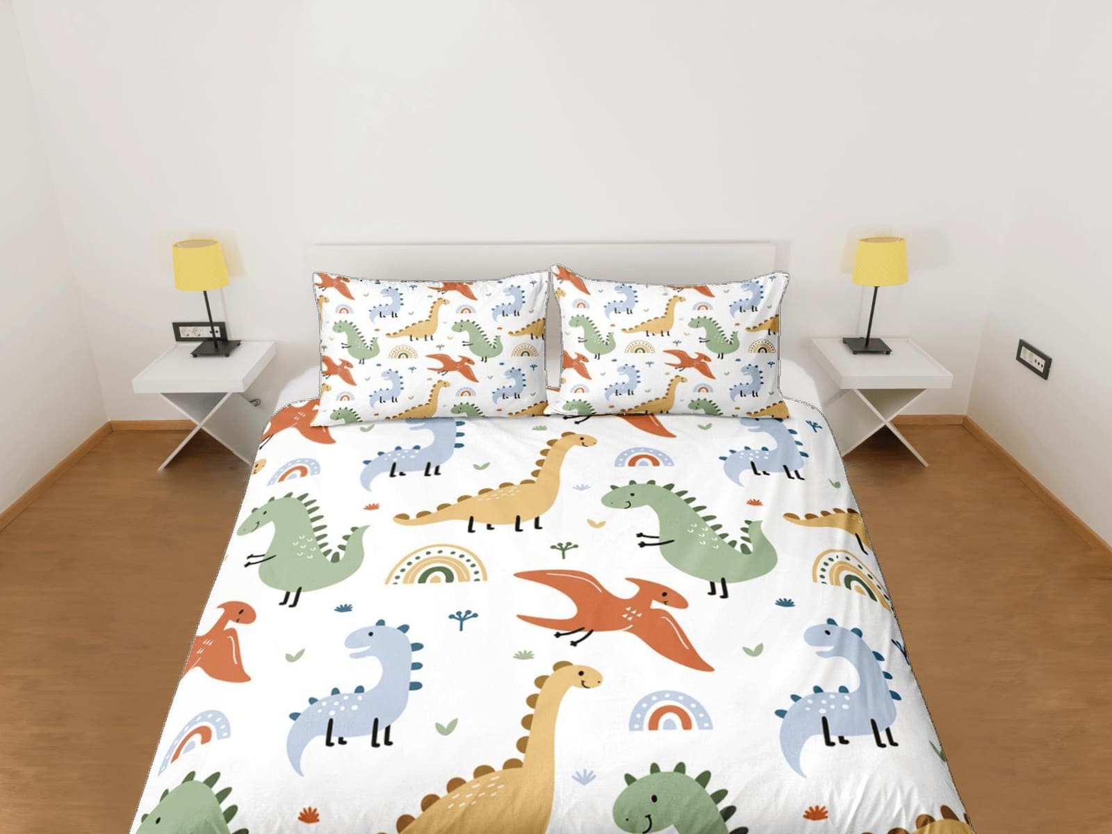 Cute Dinosaurs Duvet Cover Set Colorful Bedspread, Kids Full Bedding Set with Pillowcase, King Duvet Cover Queen Duvet Com…