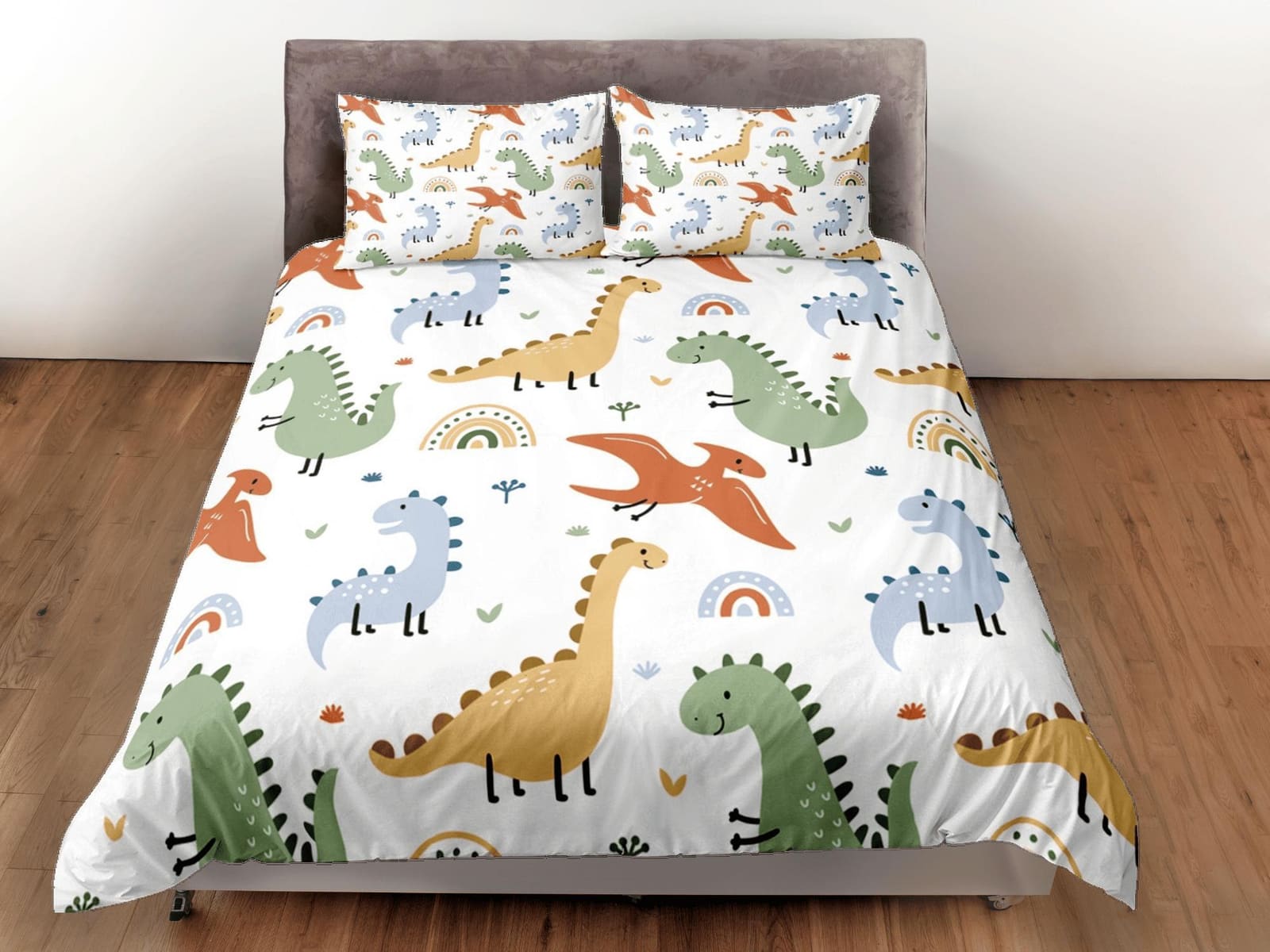 Cute Dinosaurs Duvet Cover Set Colorful Bedspread, Kids Full Bedding Set with Pillowcase, King Duvet Cover Queen Duvet Com…