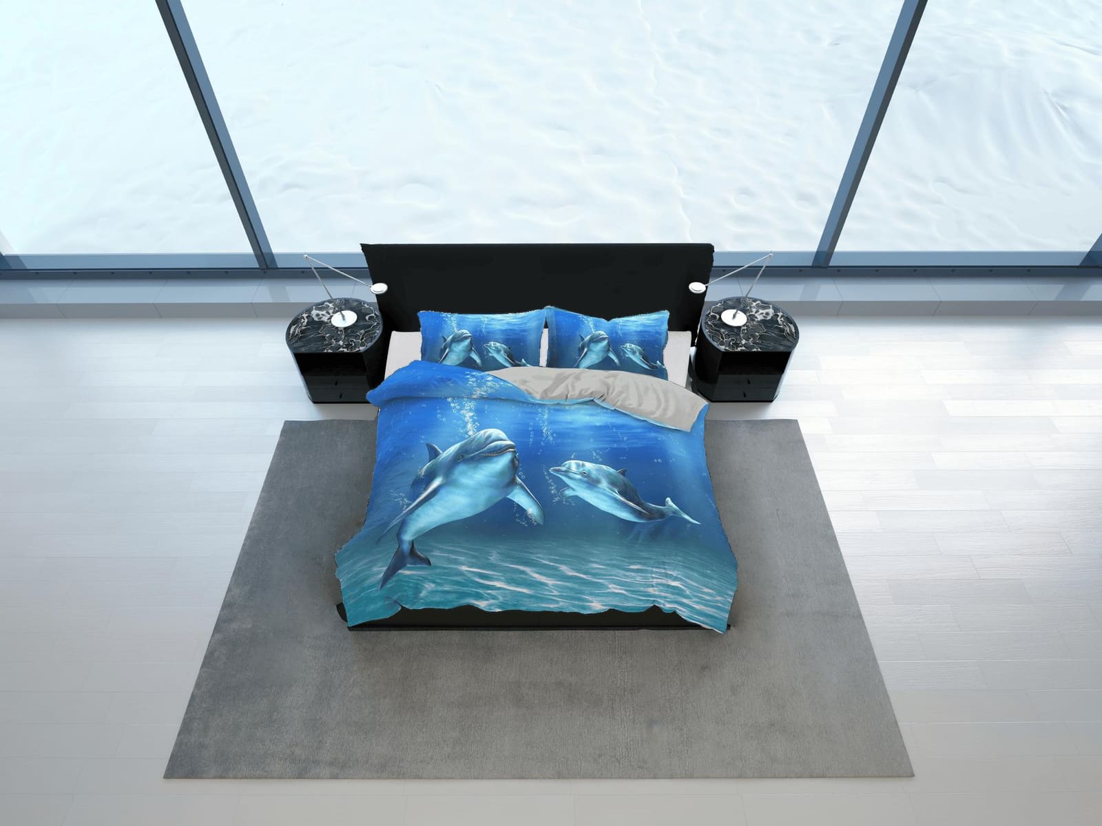 Cute dolphins under the sea bedding blue duvet cover, ocean blush decor bottle nose dolphin bedding set full king queen tw…