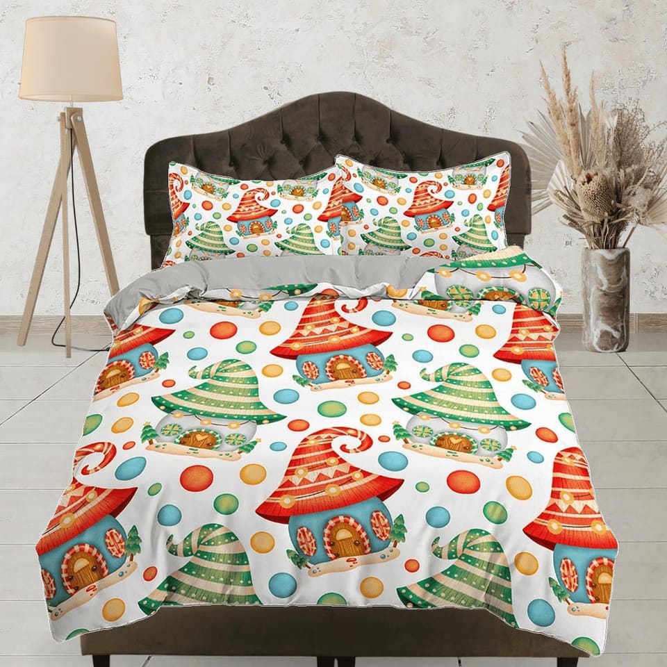 Cute dwarf house colorful duvet cover set, christmas full size bedding & pillowcase, college bedding, crib toddler bedding…