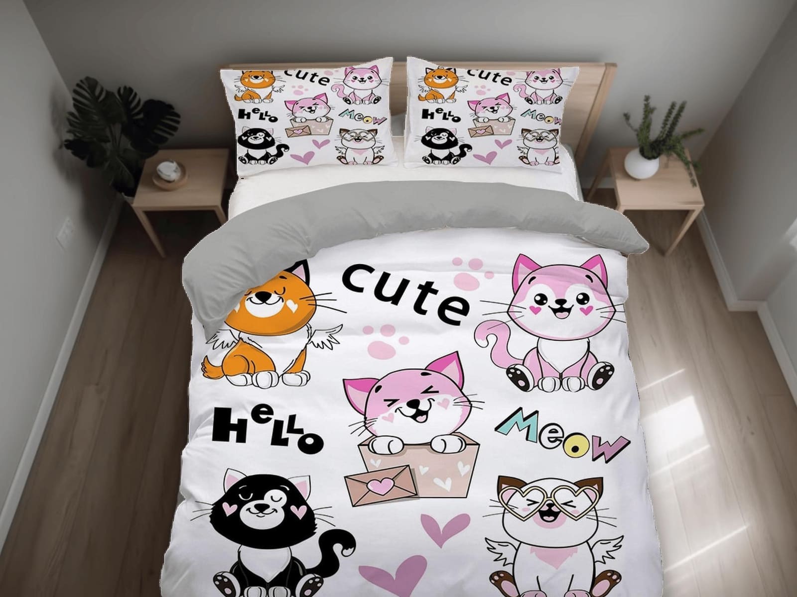 Cute funny cat bedding, toddler bedding, kids duvet cover set, gift for cat lovers, baby bedding, baby shower gift