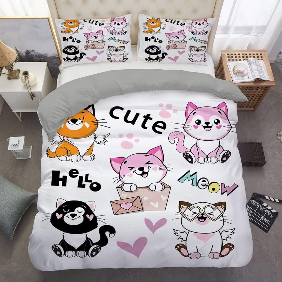 Cute funny cat bedding, toddler bedding, kids duvet cover set, gift for cat lovers, baby bedding, baby shower gift