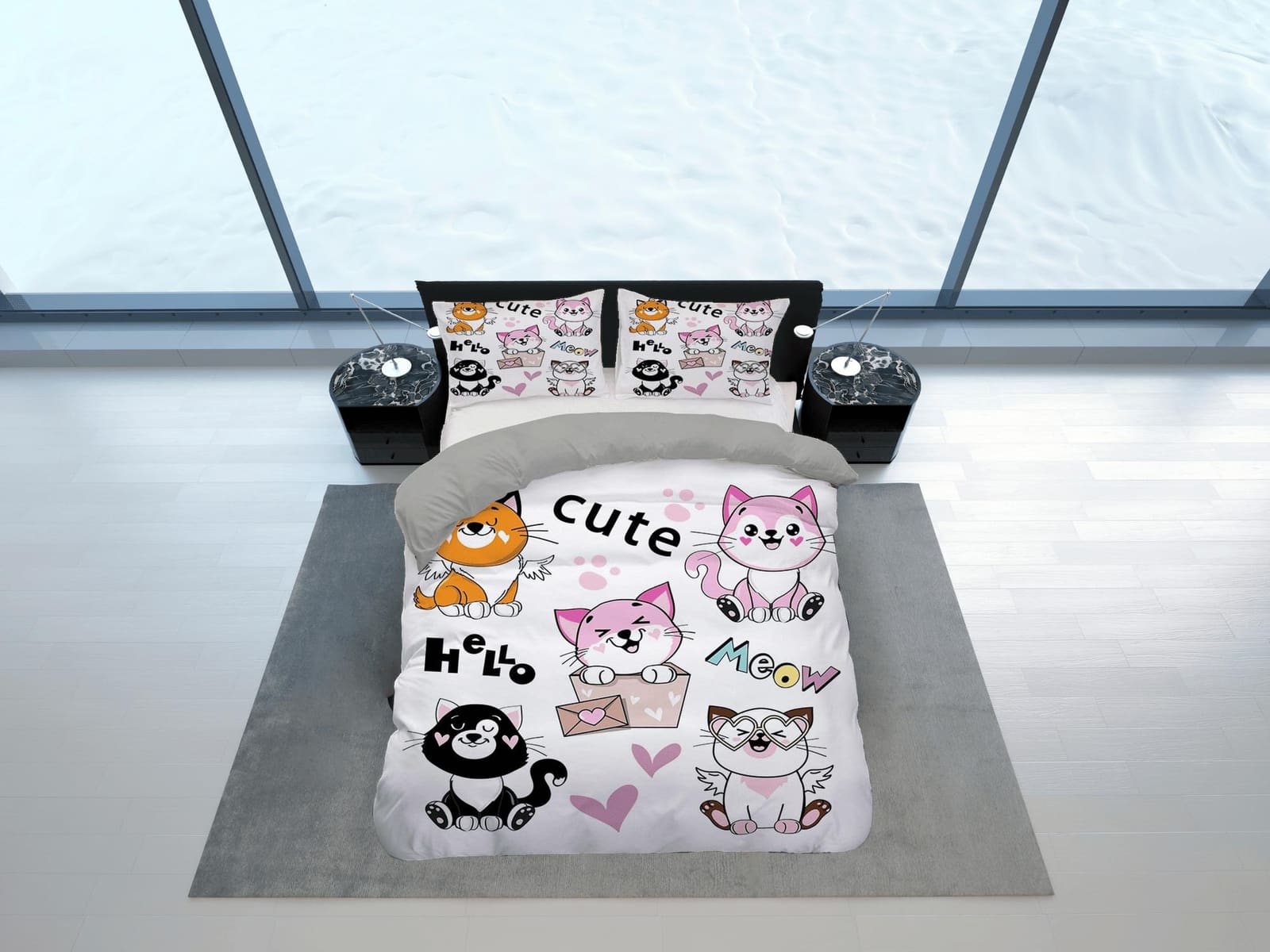 Cute funny cat bedding, toddler bedding, kids duvet cover set, gift for cat lovers, baby bedding, baby shower gift
