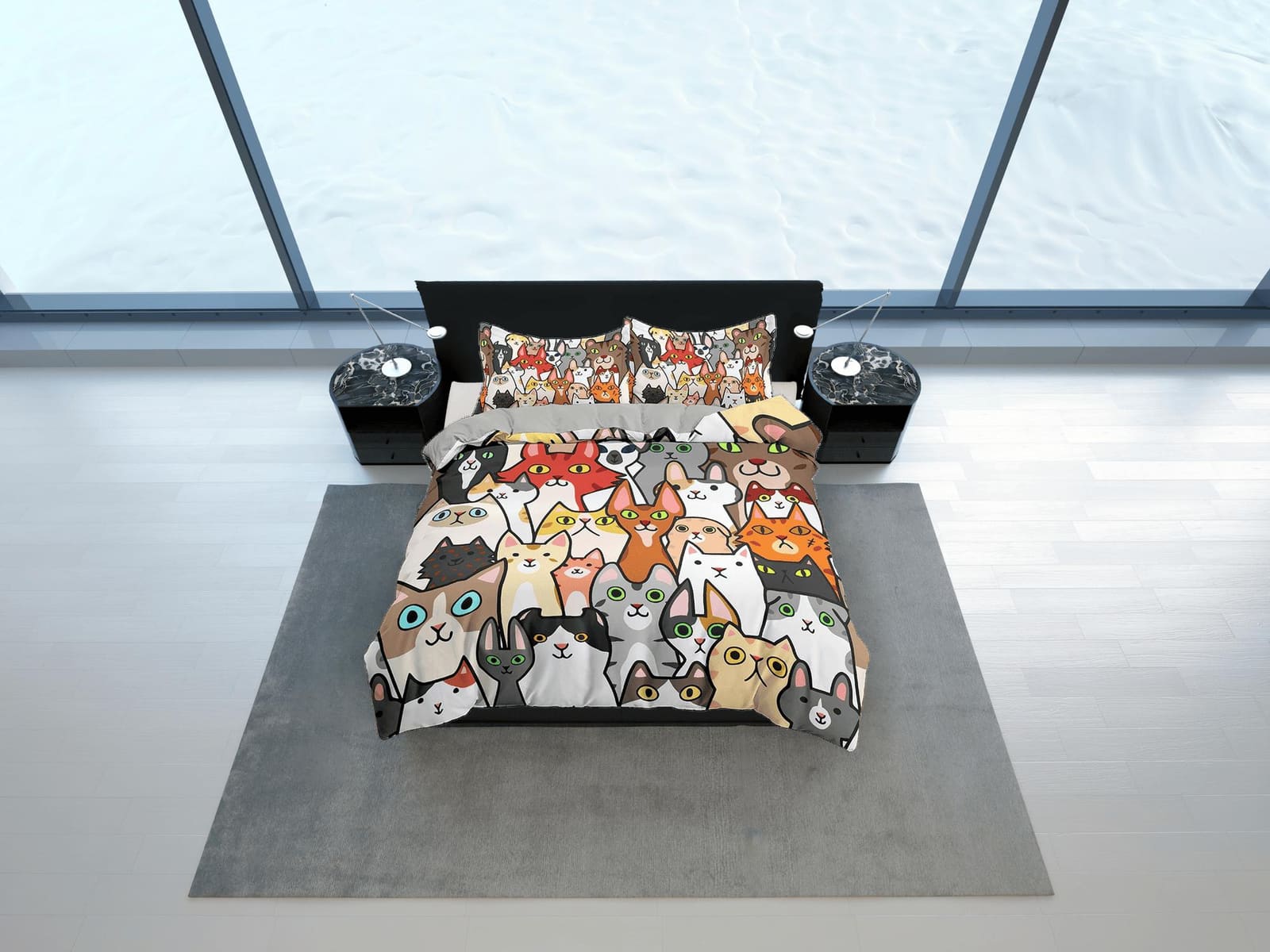 Cute Funny Cats Kids Duvet Cover Set, Toddler Bedding, Kids Bedroom, Bedding for Cat Lovers Gift, Duvet King Queen Full Tw…