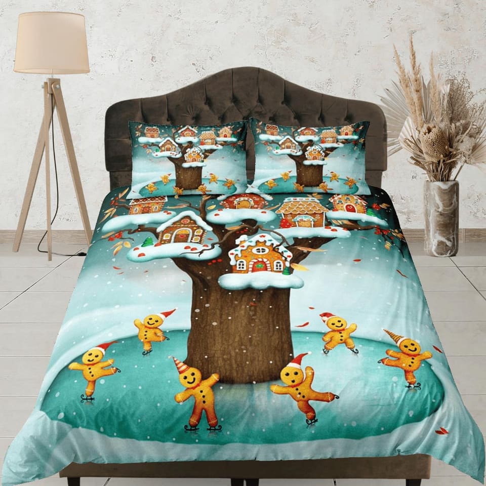 Cute gingerbread man winter duvet cover set christmas full size bedding & pillowcase, college bedding, crib toddler beddin…