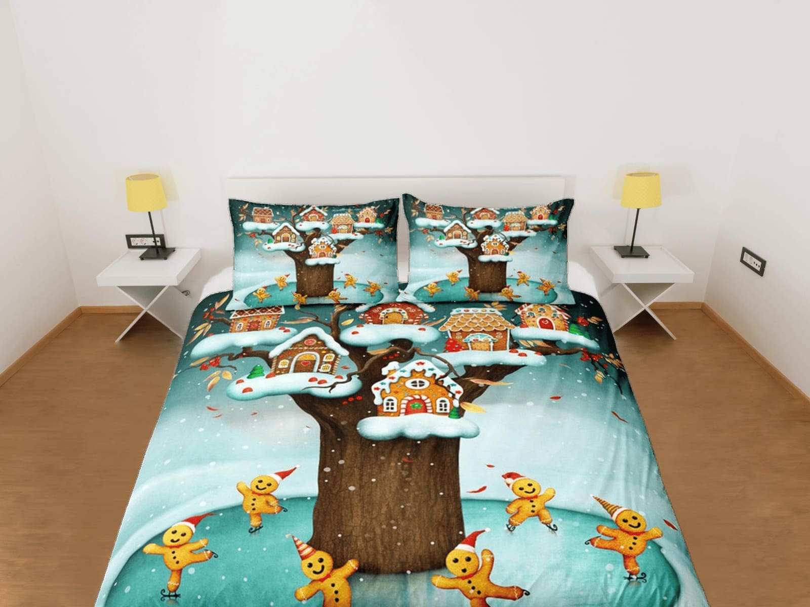 Cute gingerbread man winter duvet cover set christmas full size bedding & pillowcase, college bedding, crib toddler beddin…