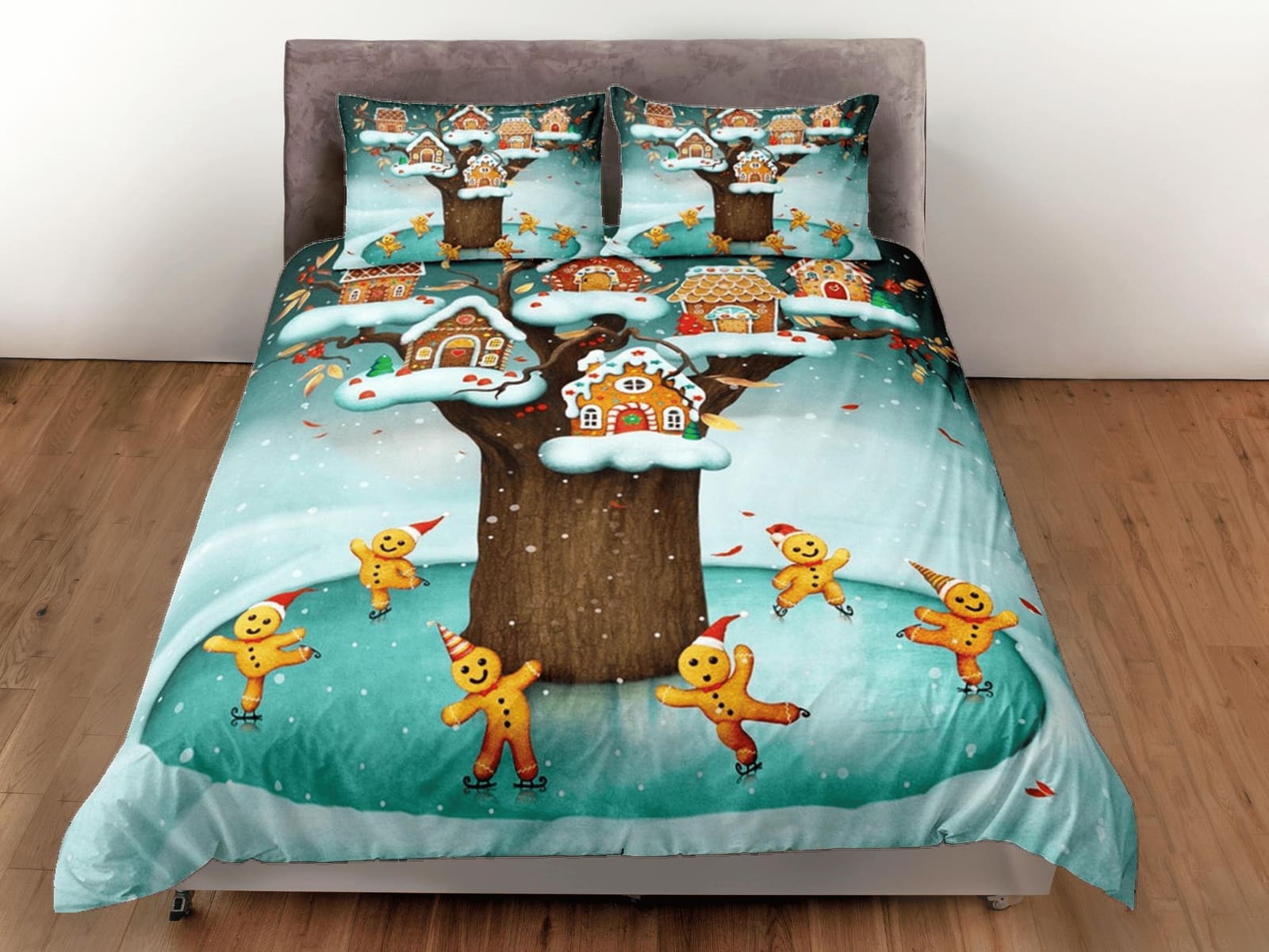 Cute gingerbread man winter duvet cover set christmas full size bedding & pillowcase, college bedding, crib toddler beddin…