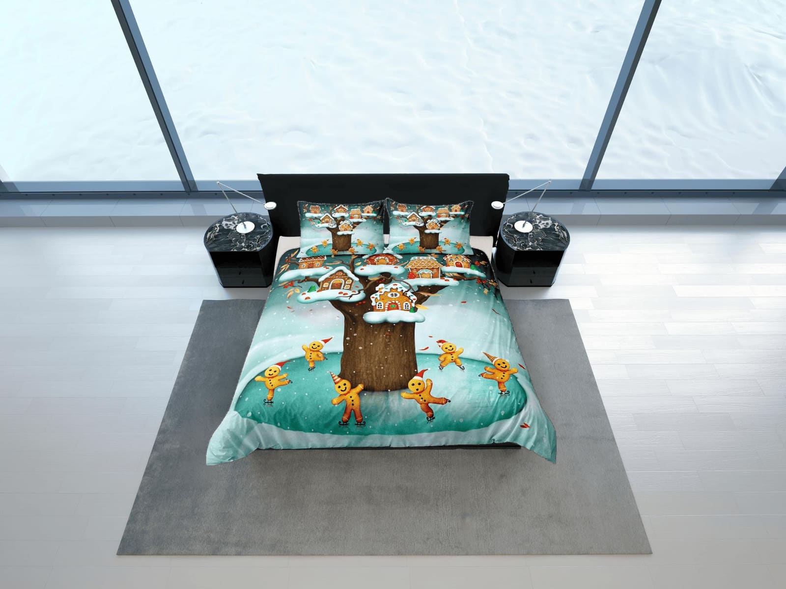 Cute gingerbread man winter duvet cover set christmas full size bedding & pillowcase, college bedding, crib toddler beddin…