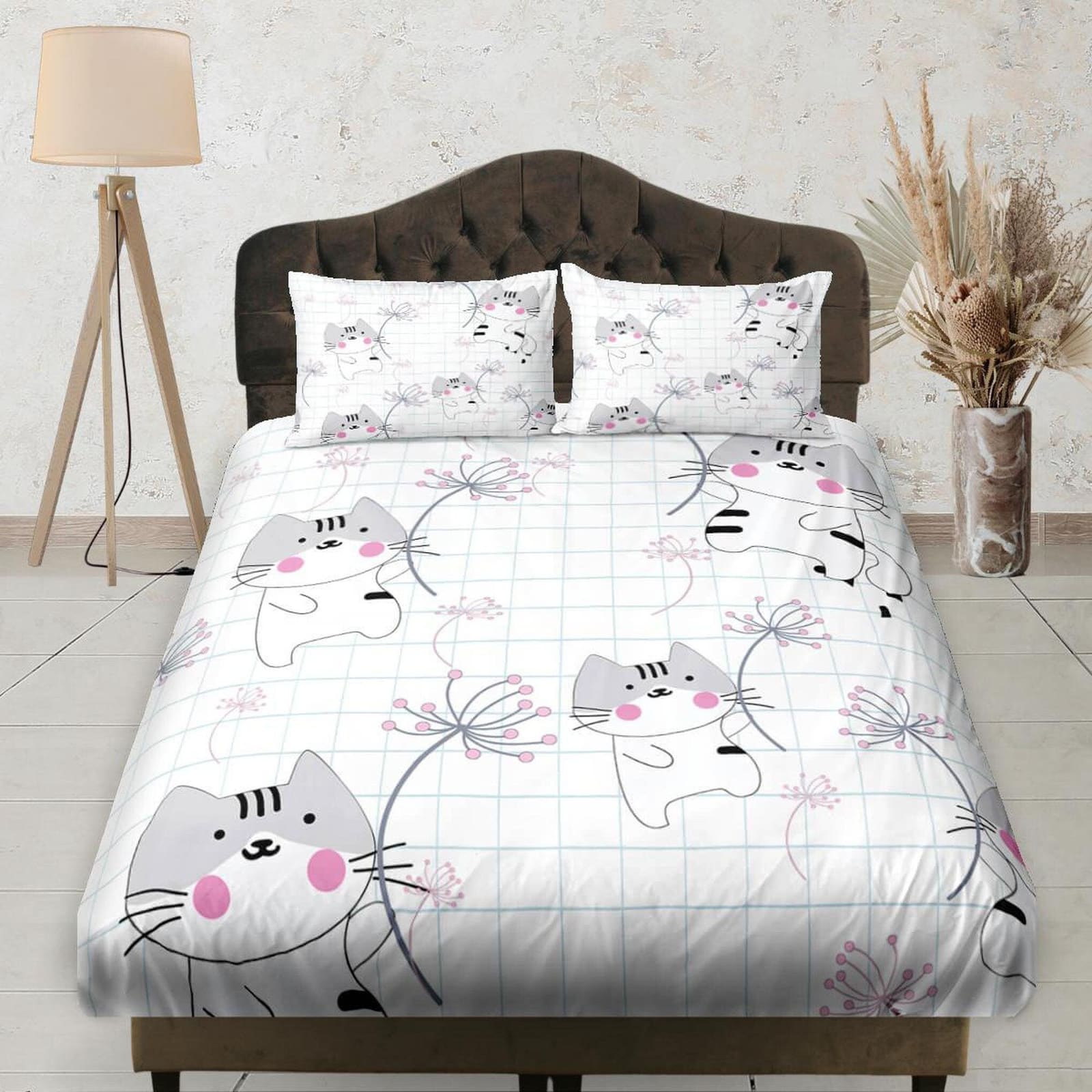 Cute Grey Cat Japanese Aesthetic Fitted Sheet Deep Pocket, Baby Bedding Set Full, Elastic Bedsheet, Dorm Bedding, Crib She…
