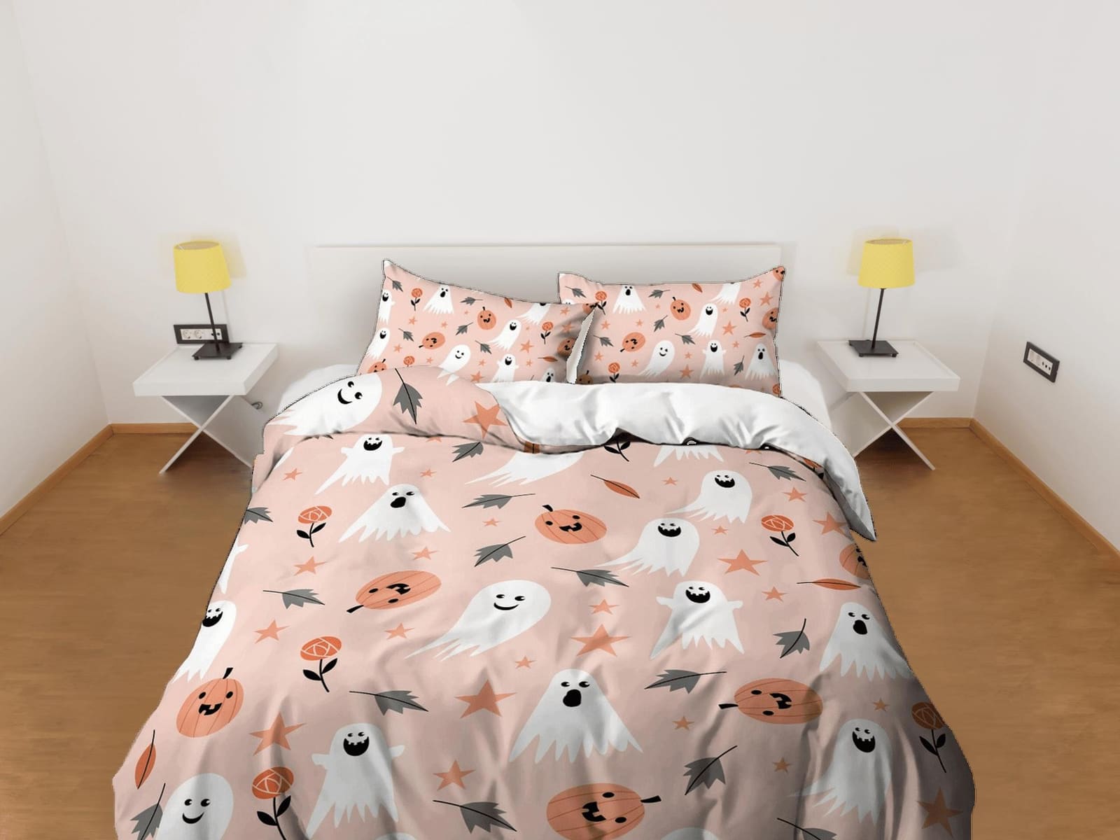 Cute halloween bedding & pillowcase, ghost pumpkin duvet cover set dorm bedding, halloween decor, nursery toddler bedding,…