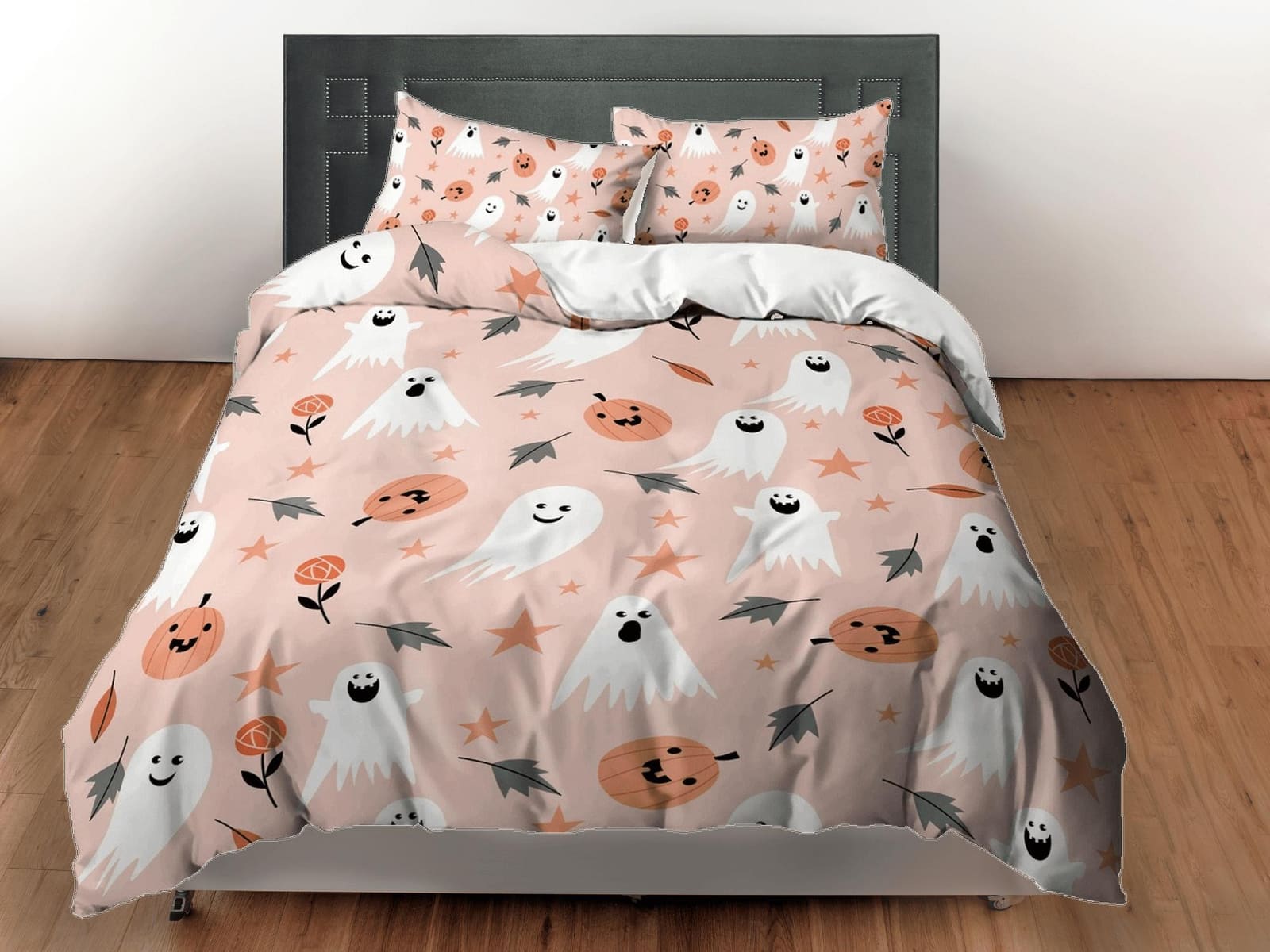 Cute halloween bedding & pillowcase, ghost pumpkin duvet cover set dorm bedding, halloween decor, nursery toddler bedding,…