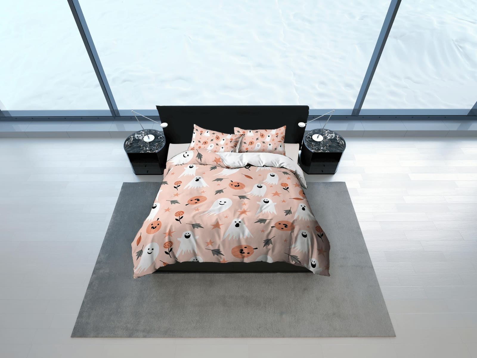 Cute halloween bedding & pillowcase, ghost pumpkin duvet cover set dorm bedding, halloween decor, nursery toddler bedding,…