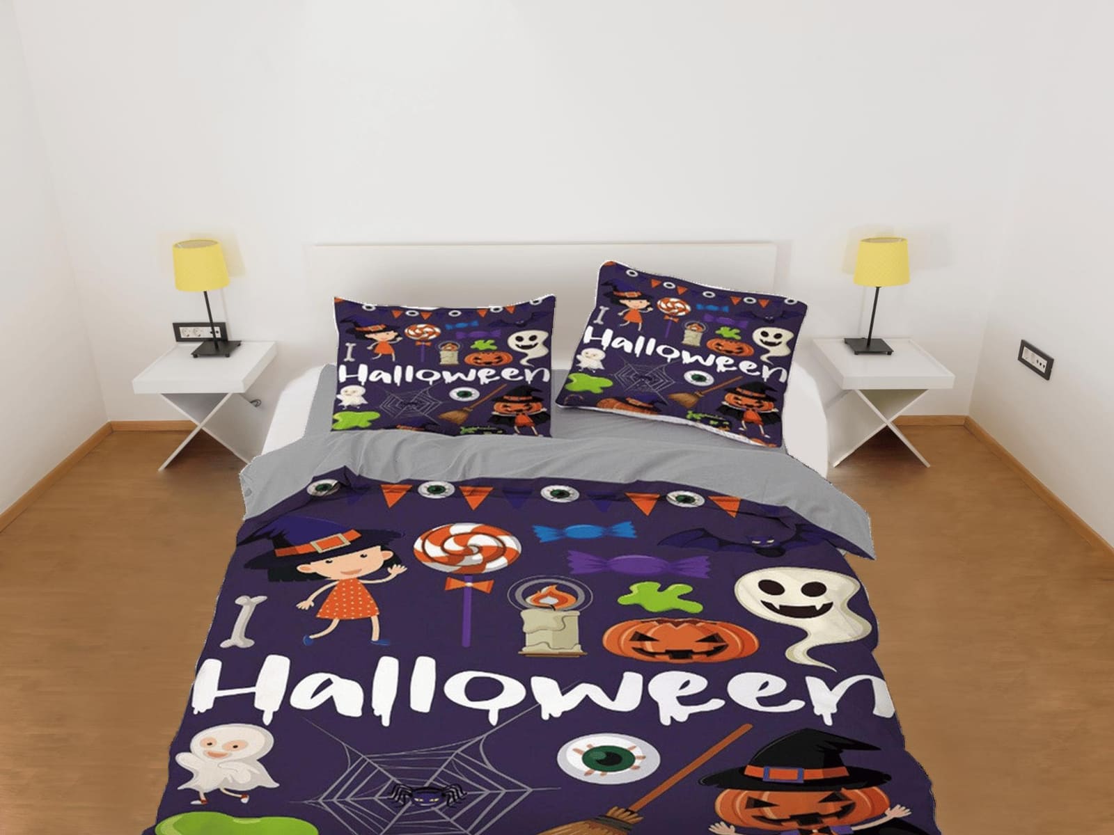Cute halloween full size bedding & pillowcase, duvet cover set dorm bedding, halloween decor, nursery toddler bedding, hal…