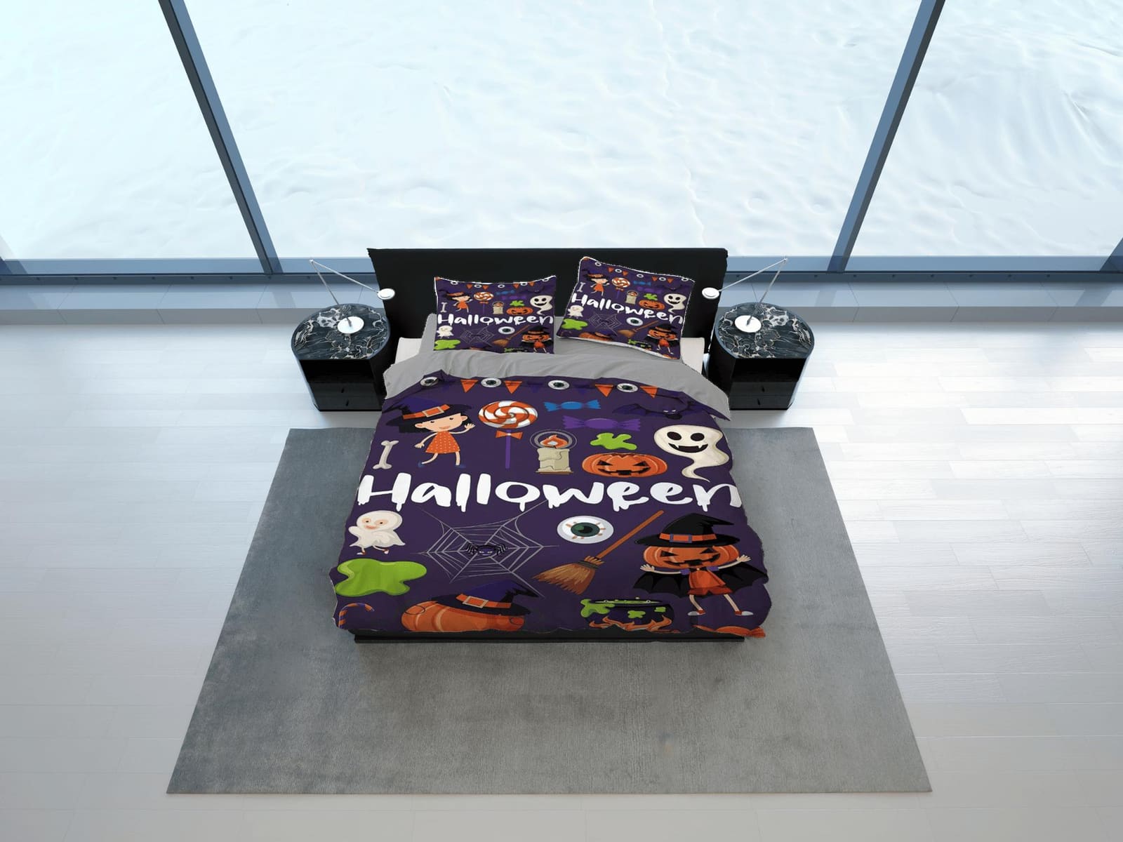 Cute halloween full size bedding & pillowcase, duvet cover set dorm bedding, halloween decor, nursery toddler bedding, hal…