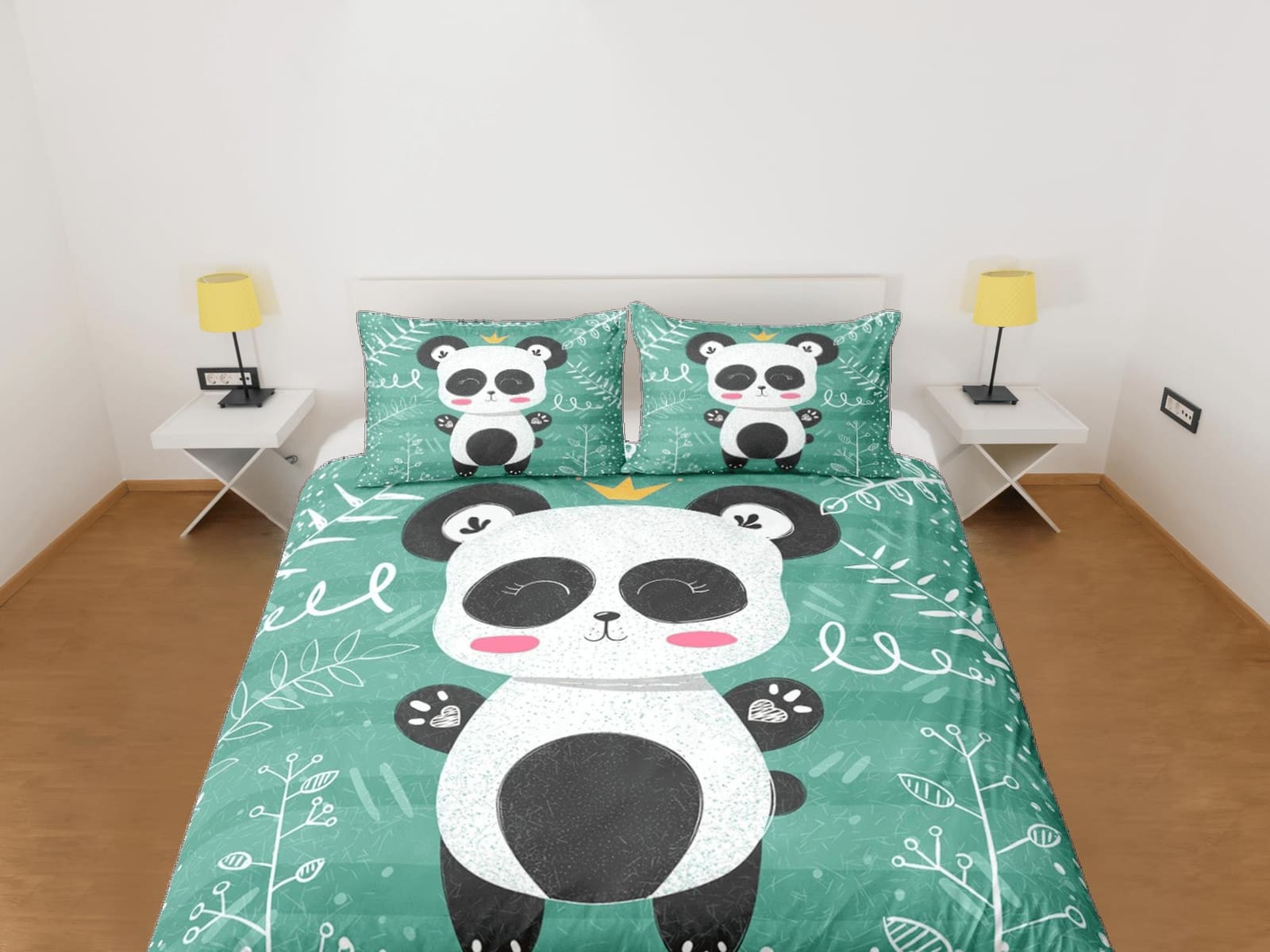 Cute Happy Panda Duvet Cover Set Colorful Bedspread, Kids Bedding with Pillowcase