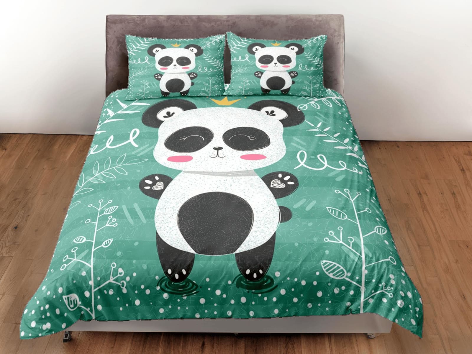 Cute Happy Panda Duvet Cover Set Colorful Bedspread, Kids Bedding with Pillowcase