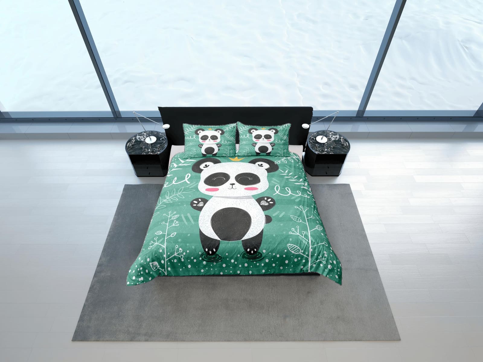 Cute Happy Panda Duvet Cover Set Colorful Bedspread, Kids Bedding with Pillowcase