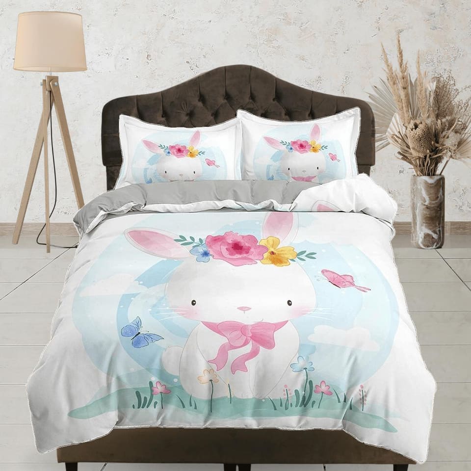 Cute Little Bunny Bedding, Duvet Cover Set & Pillowcase, Zipper Bedding, Dorm Bedding, Teens Adult Duvet King Queen Full T…