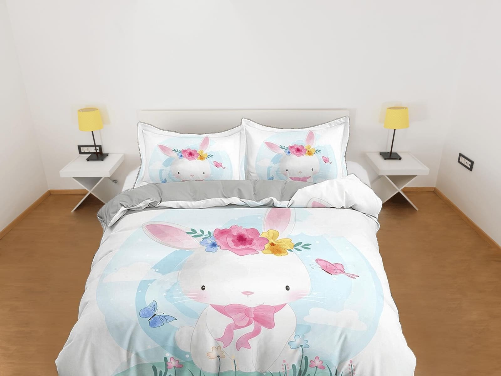 Cute Little Bunny Bedding, Duvet Cover Set & Pillowcase, Zipper Bedding, Dorm Bedding, Teens Adult Duvet King Queen Full T…