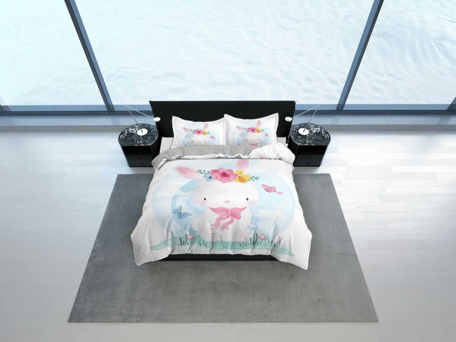 Cute Little Bunny Bedding, Duvet Cover Set & Pillowcase, Zipper Bedding, Dorm Bedding, Teens Adult Duvet King Queen Full T…