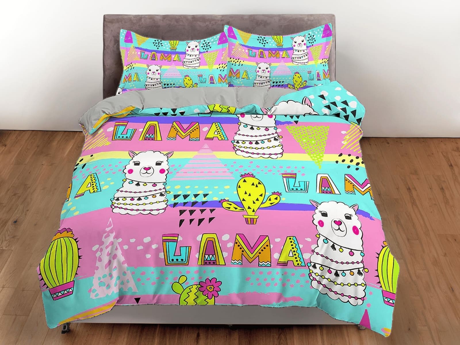 Cute Llama Colorful Neon Bedding, Duvet Cover Set & Pillowcase, Zipper Bedding, Dorm Bedding, Teens Adult Duvet King Queen…