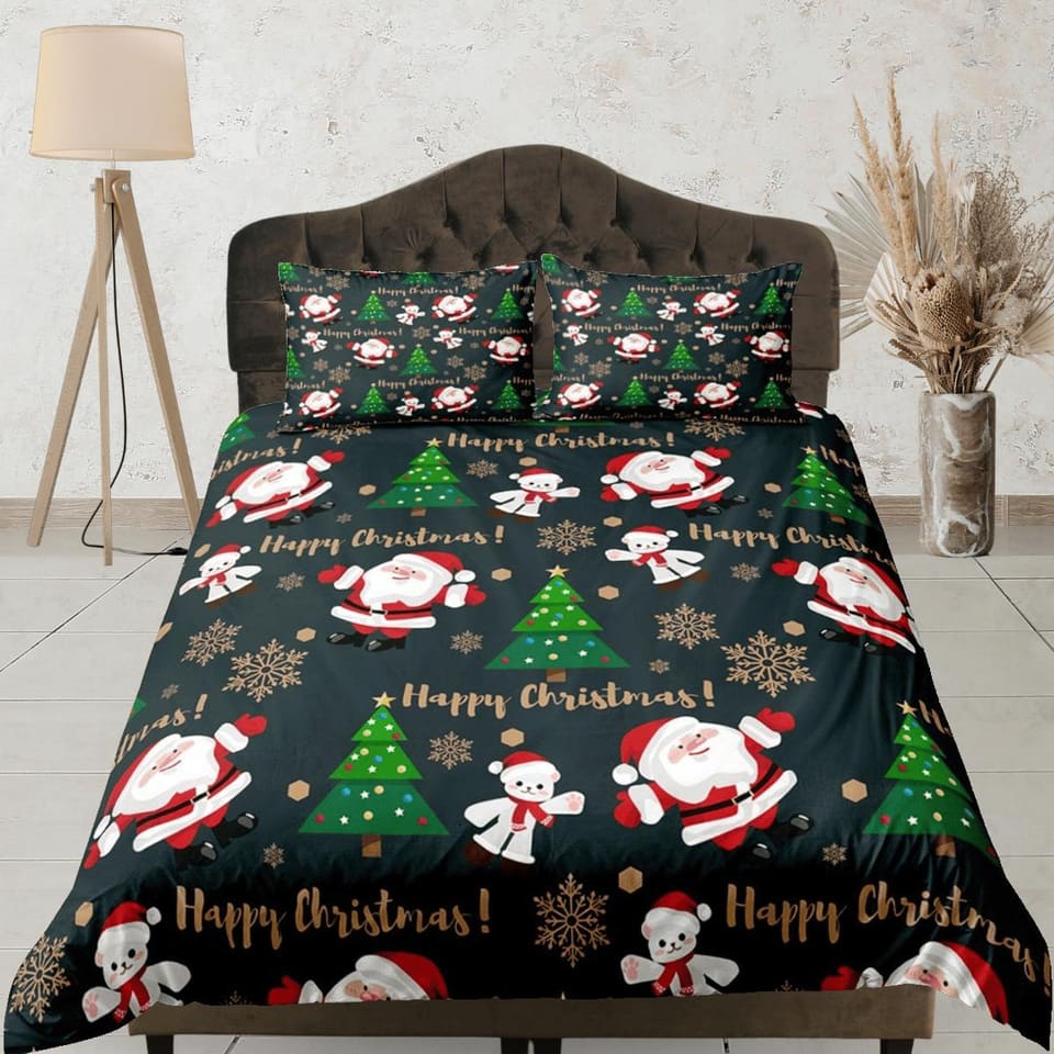 Cute Merry Christmas Santa Claus Polar bear Christmas bedding, pillowcase holiday gift duvet cover, toddler bedding baby C…