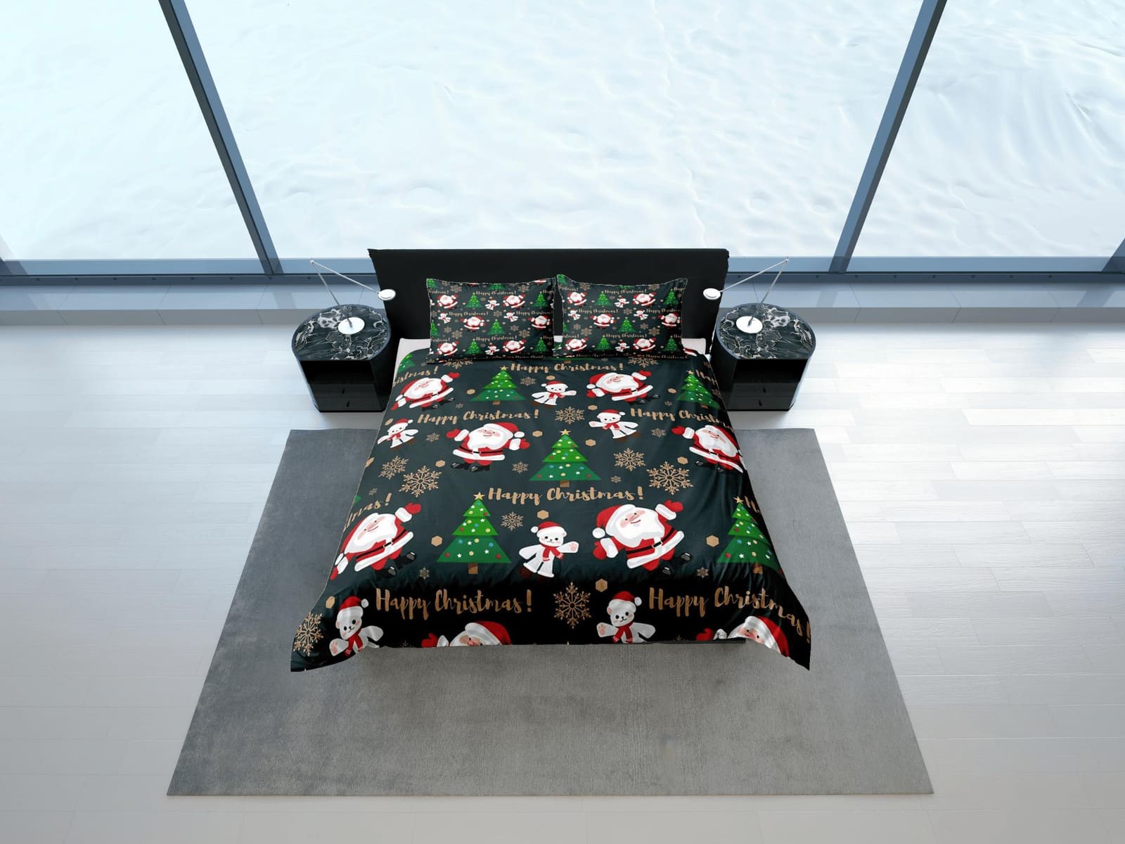 Cute Merry Christmas Santa Claus Polar bear Christmas bedding, pillowcase holiday gift duvet cover, toddler bedding baby C…