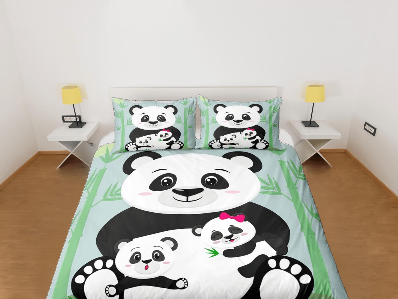 Cute Panda Family Duvet Cover Set Colorful Bedspread, Kids Bedding with Pillowcase