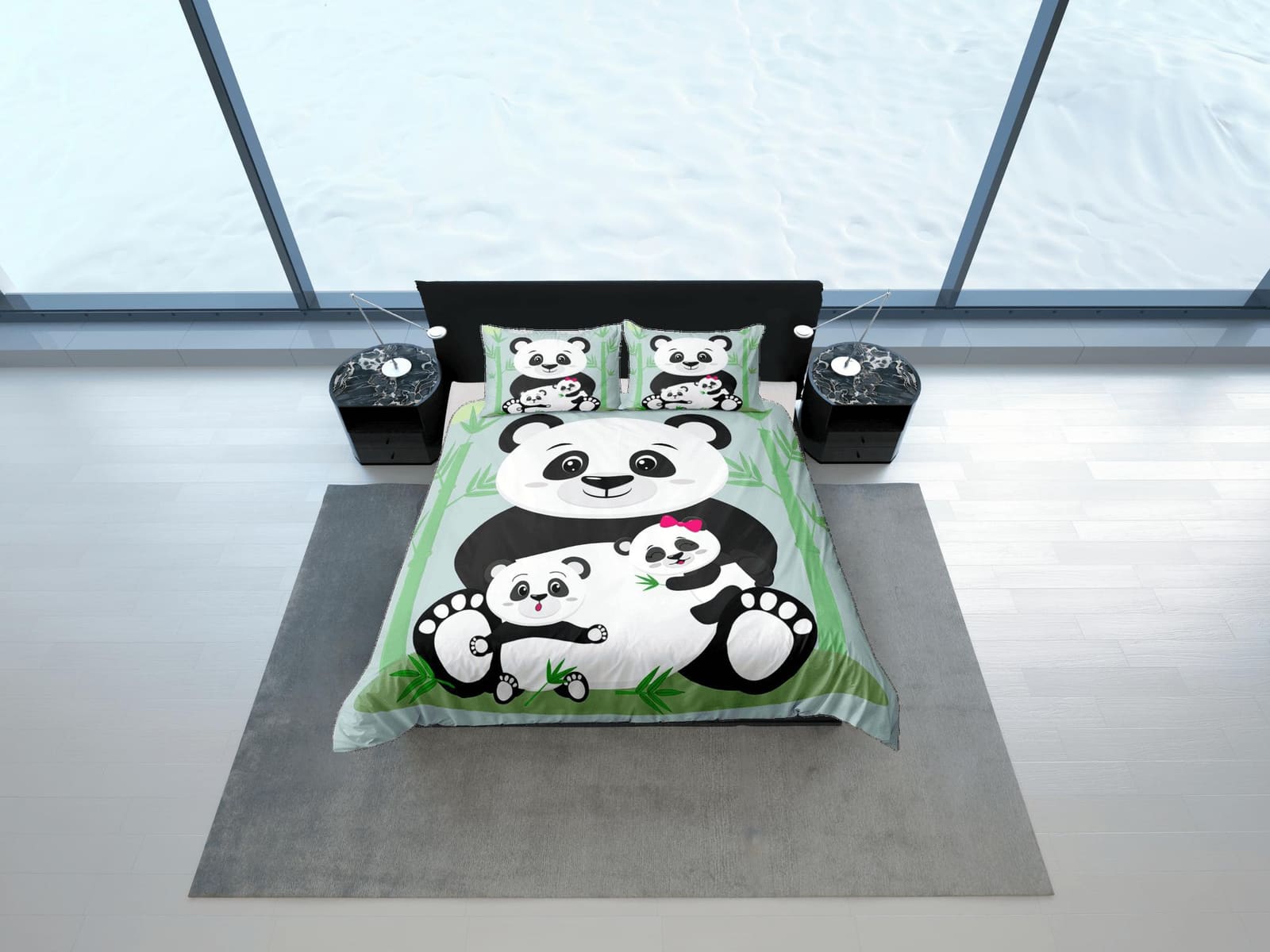 Cute Panda Family Duvet Cover Set Colorful Bedspread, Kids Bedding with Pillowcase