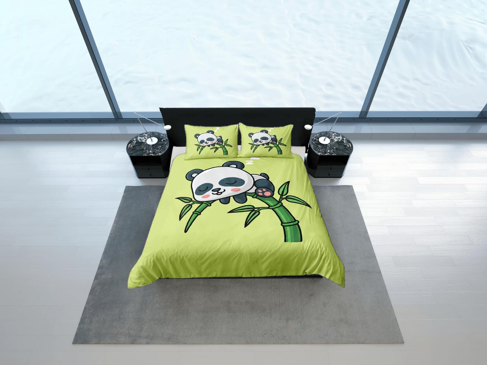 Cute Panda Sleeping in Bamboo Duvet Cover Set Bedspread, Kids Bedding & Pillowcase