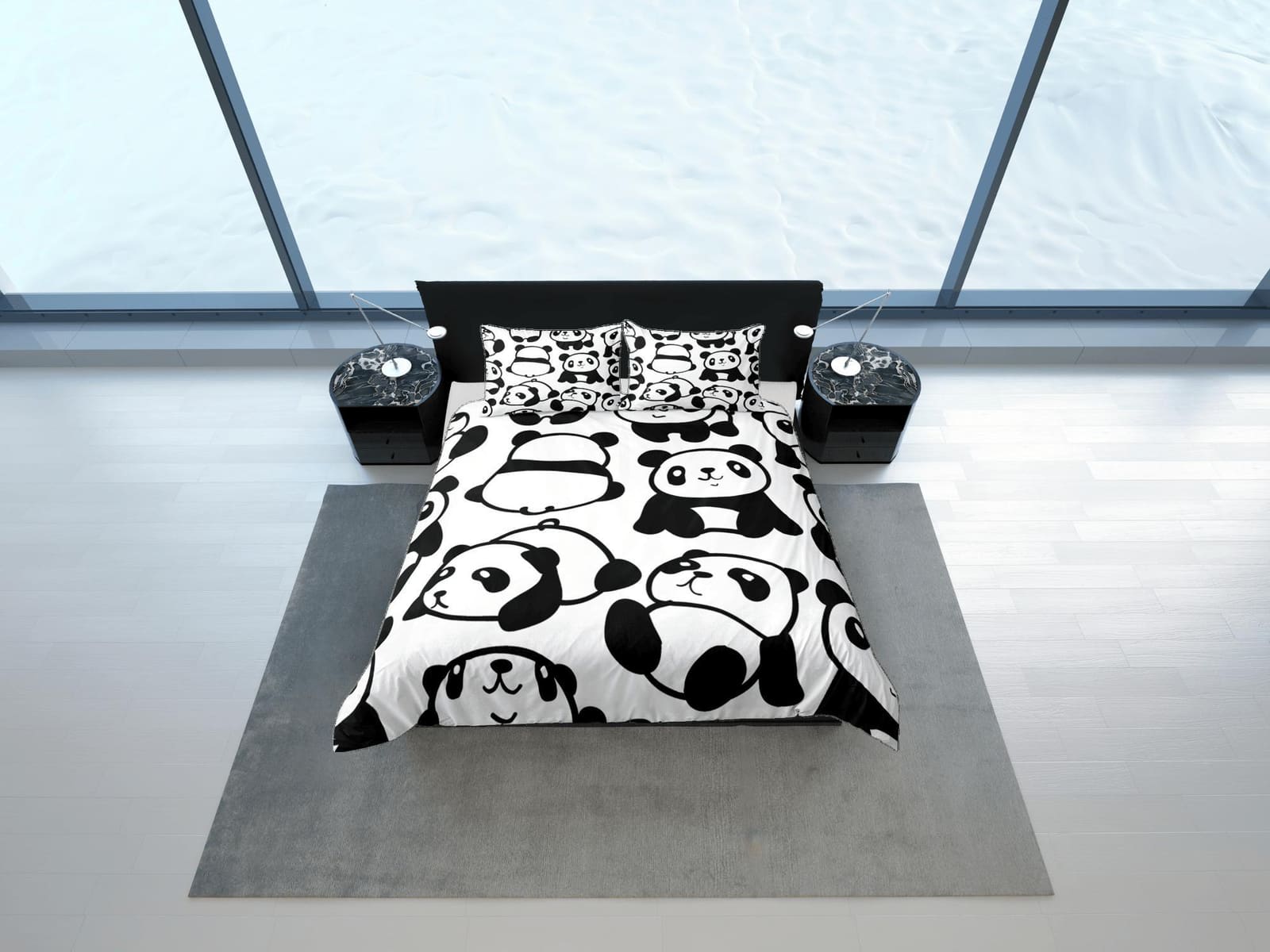Cute Pandas Black & White Duvet Cover Set Colorful Bedspread, Kids Full Bedding Set with Pillowcase, King Queen Duvet Comf…