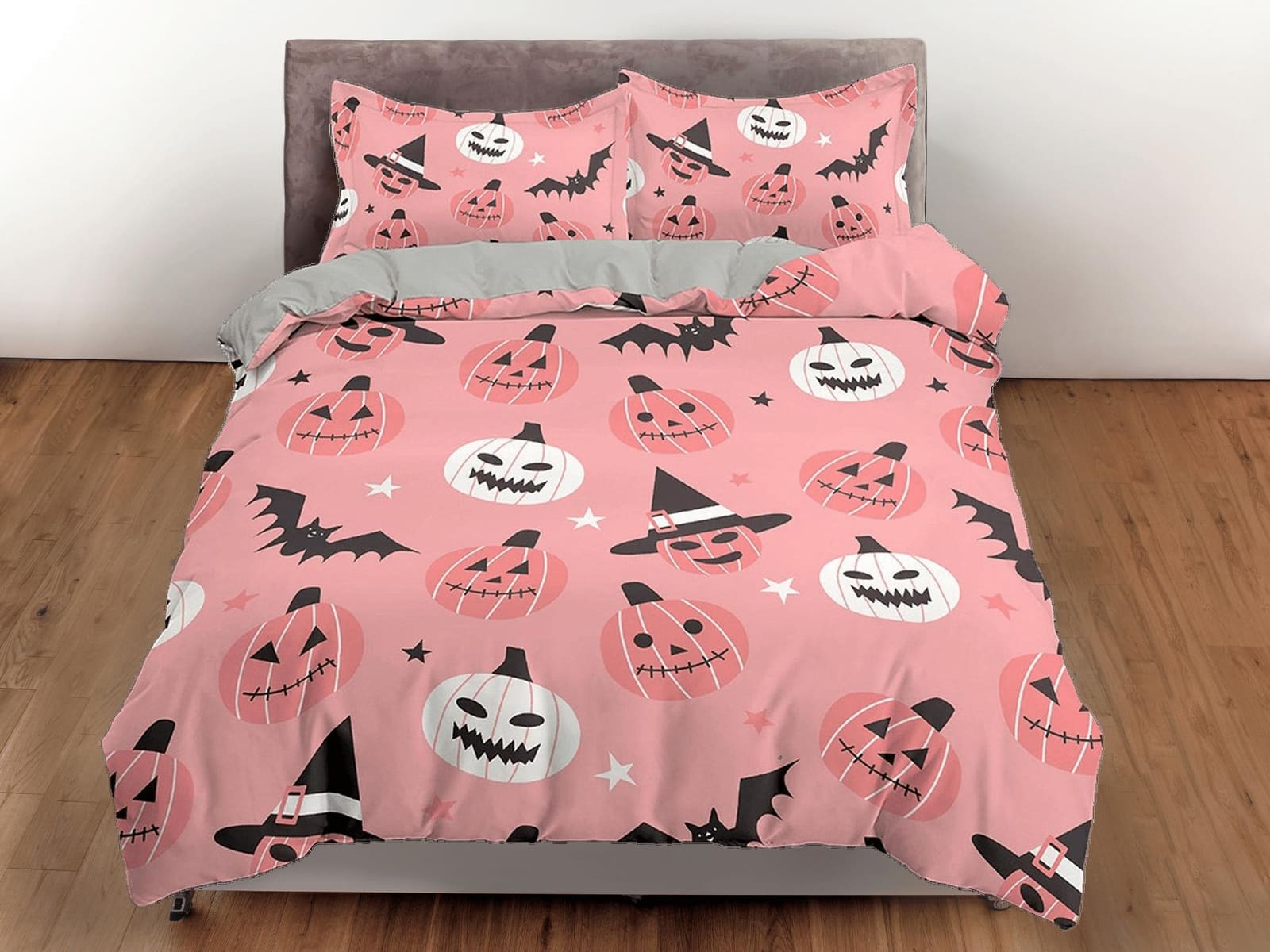 Cute pink halloween bedding & pillowcase, witchy duvet cover set dorm bedding, halloween decor, nursery toddler bedding, h…