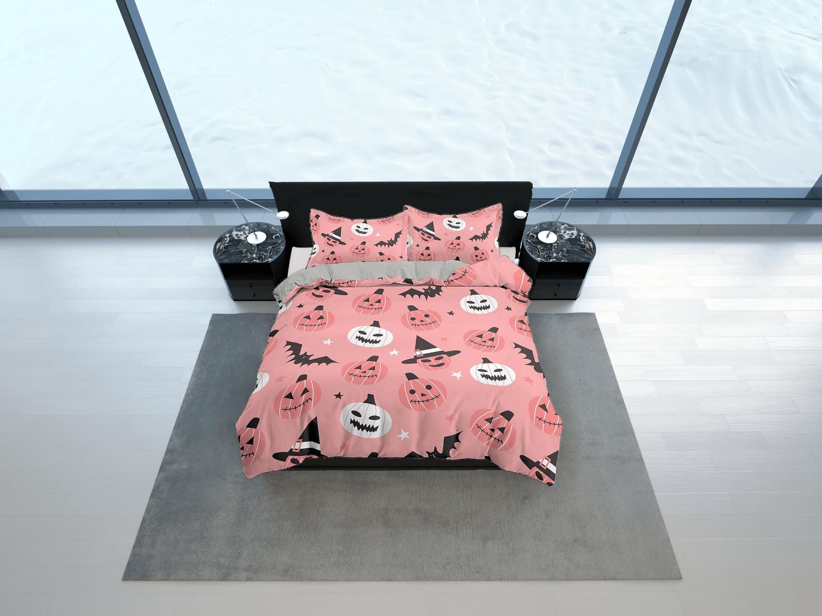 Cute pink halloween bedding & pillowcase, witchy duvet cover set dorm bedding, halloween decor, nursery toddler bedding, h…