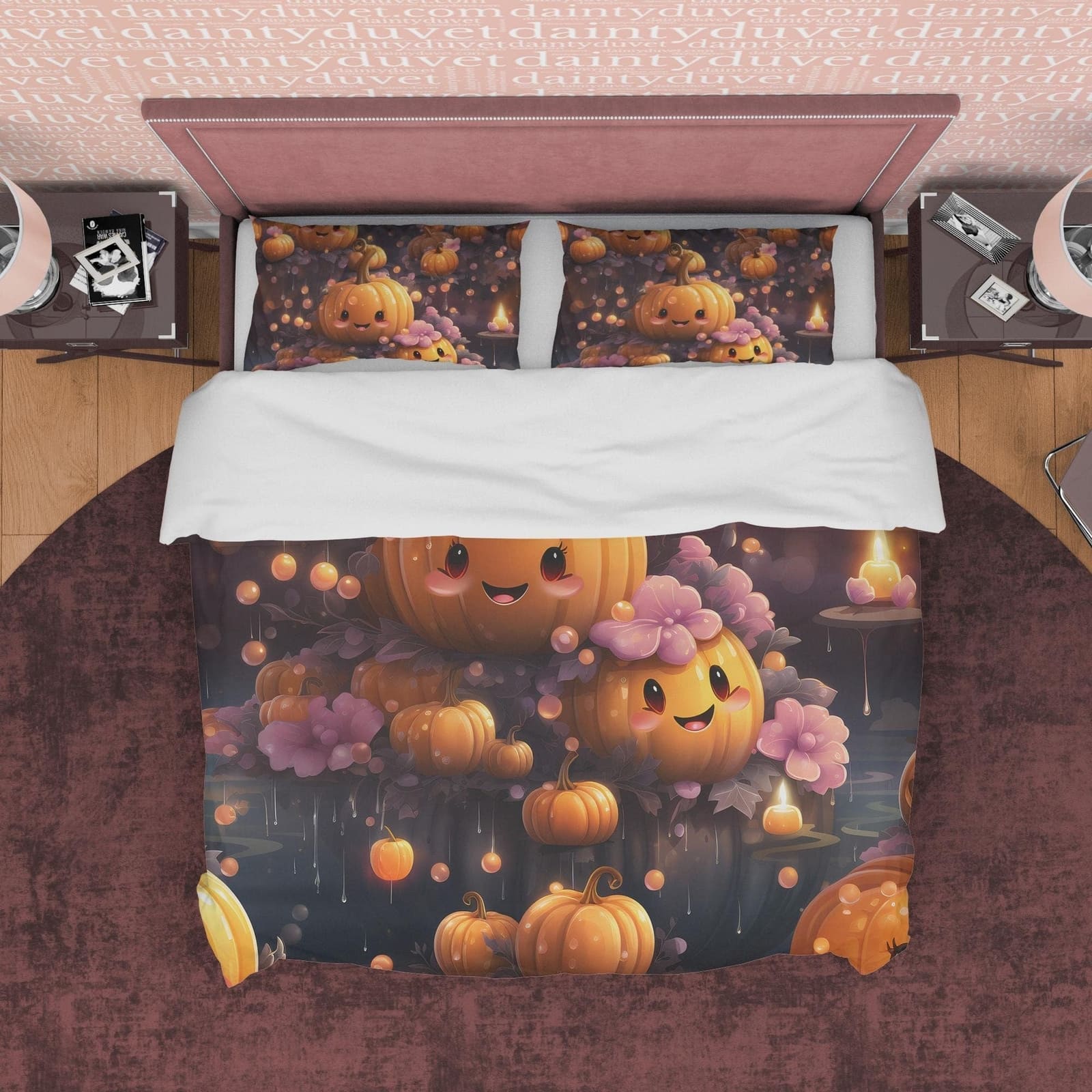 Cute Pumpkin Duvet Cover Set, Spooky Bedding, Mom and Child, Halloween Room Decor, Autumn Quilt Cover, Kawaii Japanese Bed…
