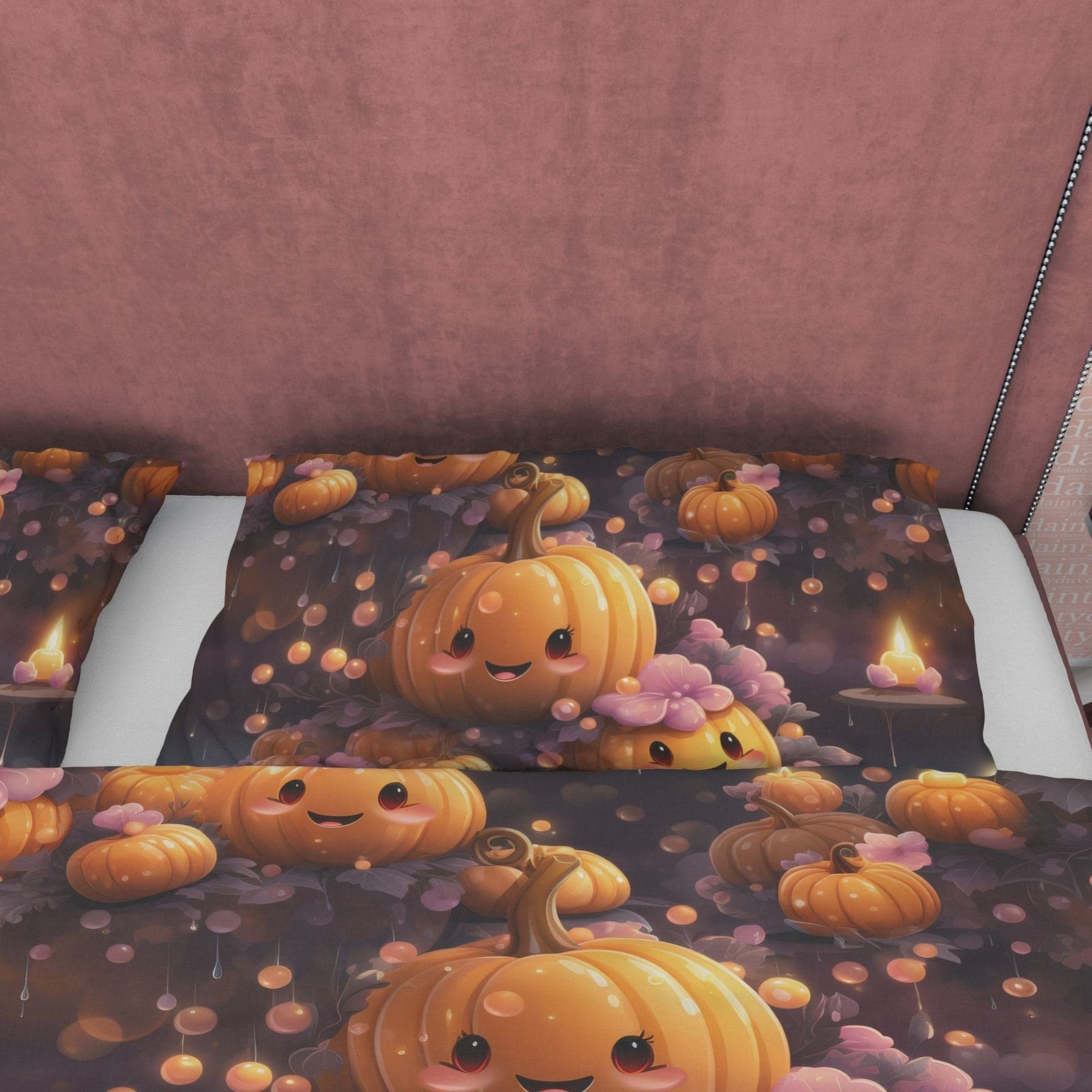Cute Pumpkin Duvet Cover Set, Spooky Bedding, Mom and Child, Halloween Room Decor, Autumn Quilt Cover, Kawaii Japanese Bed…
