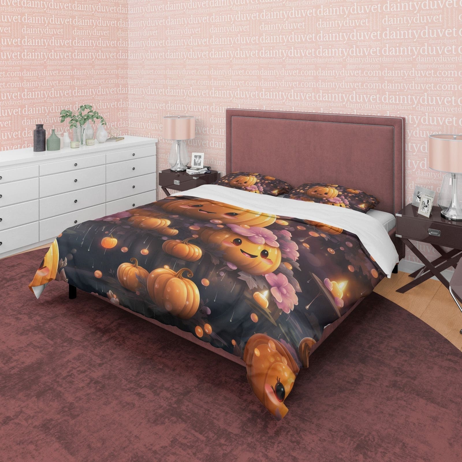 Cute Pumpkin Duvet Cover Set, Spooky Bedding, Mom and Child, Halloween Room Decor, Autumn Quilt Cover, Kawaii Japanese Bed…