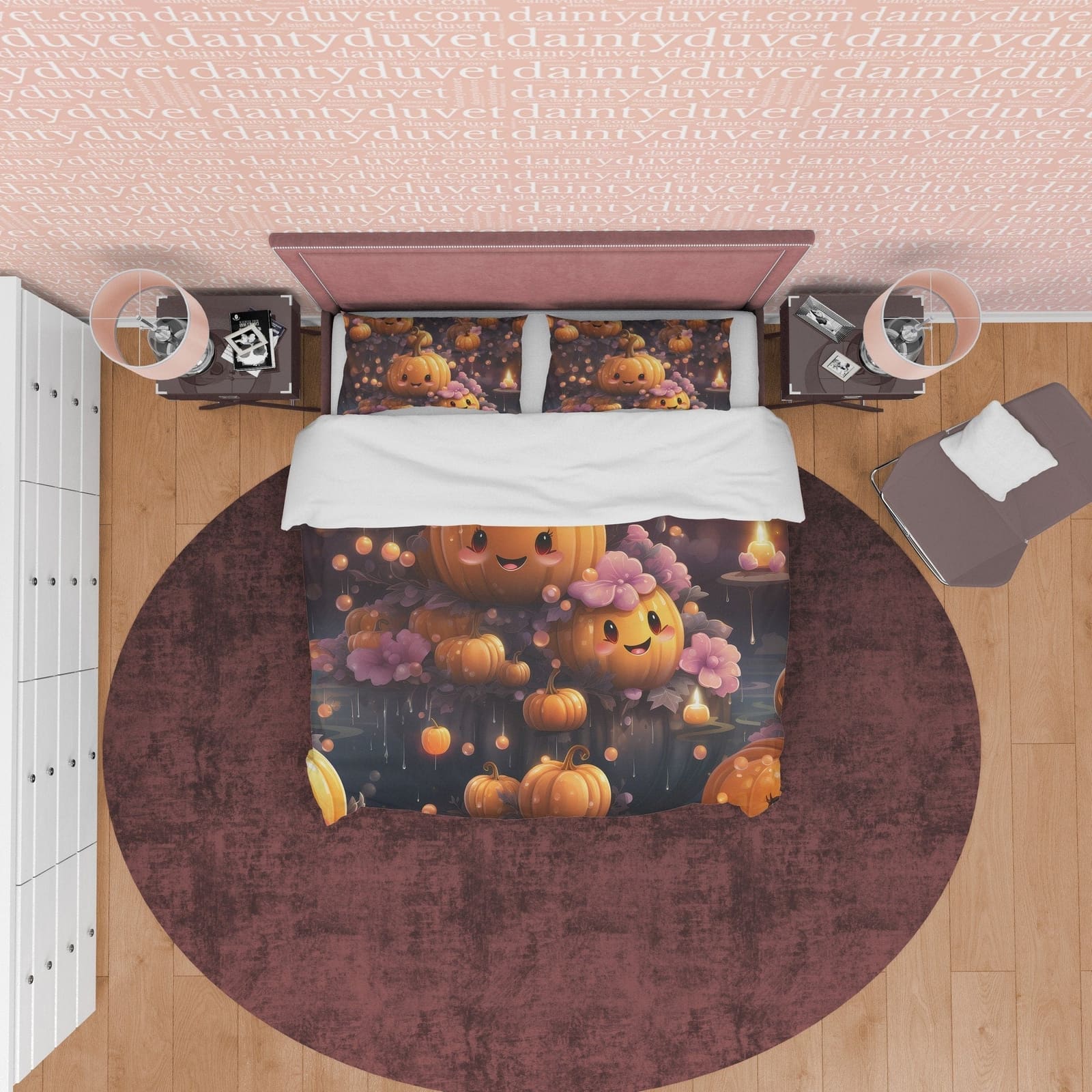 Cute Pumpkin Duvet Cover Set, Spooky Bedding, Mom and Child, Halloween Room Decor, Autumn Quilt Cover, Kawaii Japanese Bed…